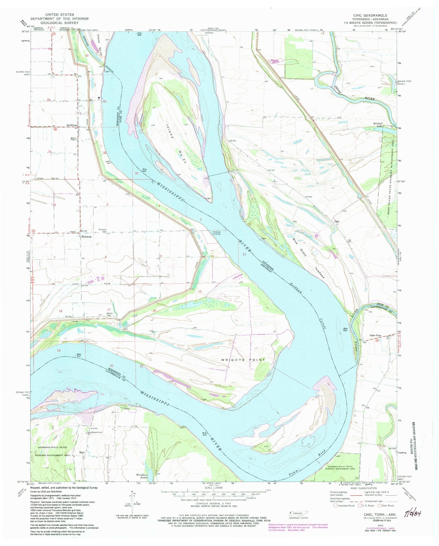 Classic USGS Chic Tennessee 7.5'x7.5' Topo Map Image