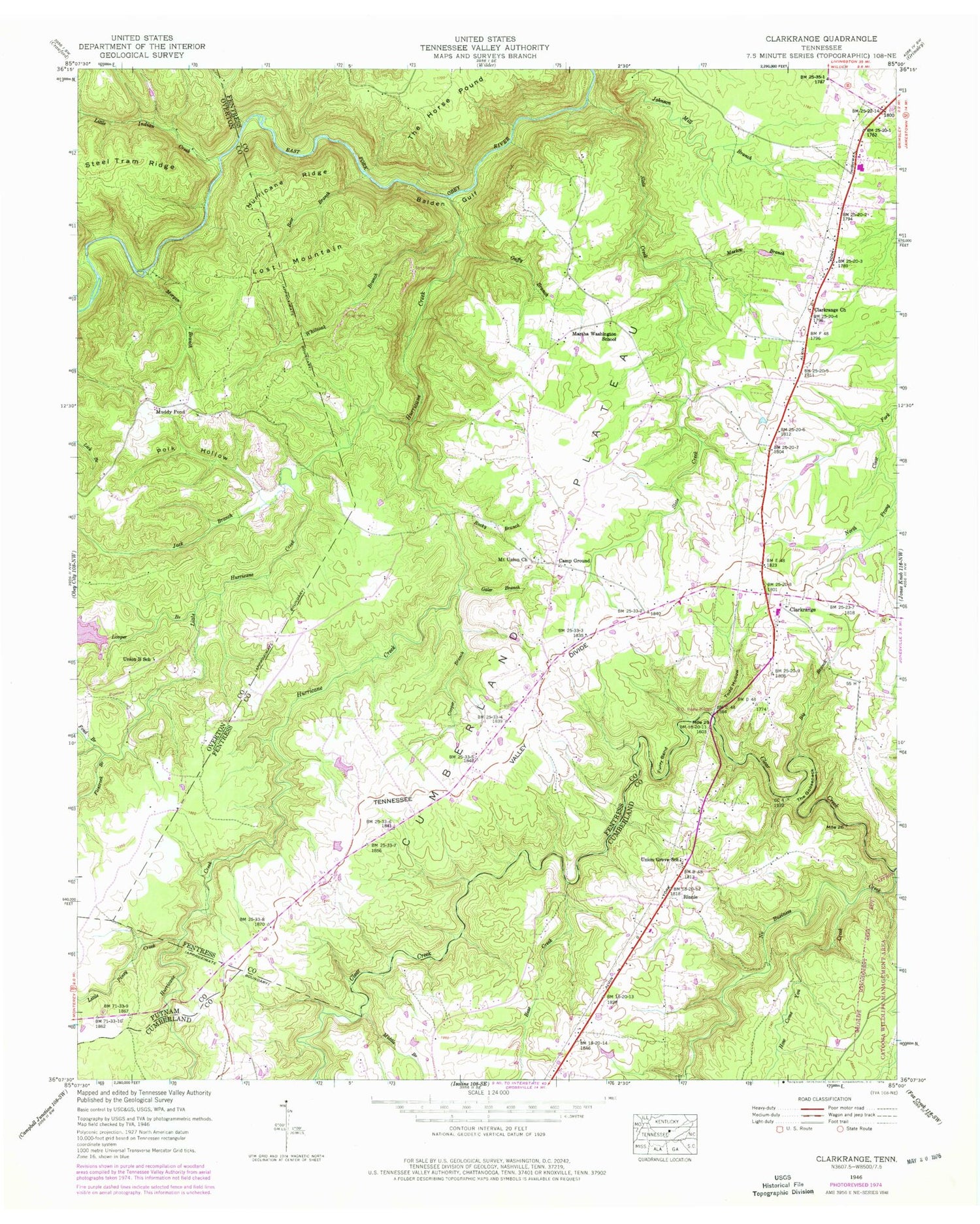 Classic USGS Clarkrange Tennessee 7.5'x7.5' Topo Map Image