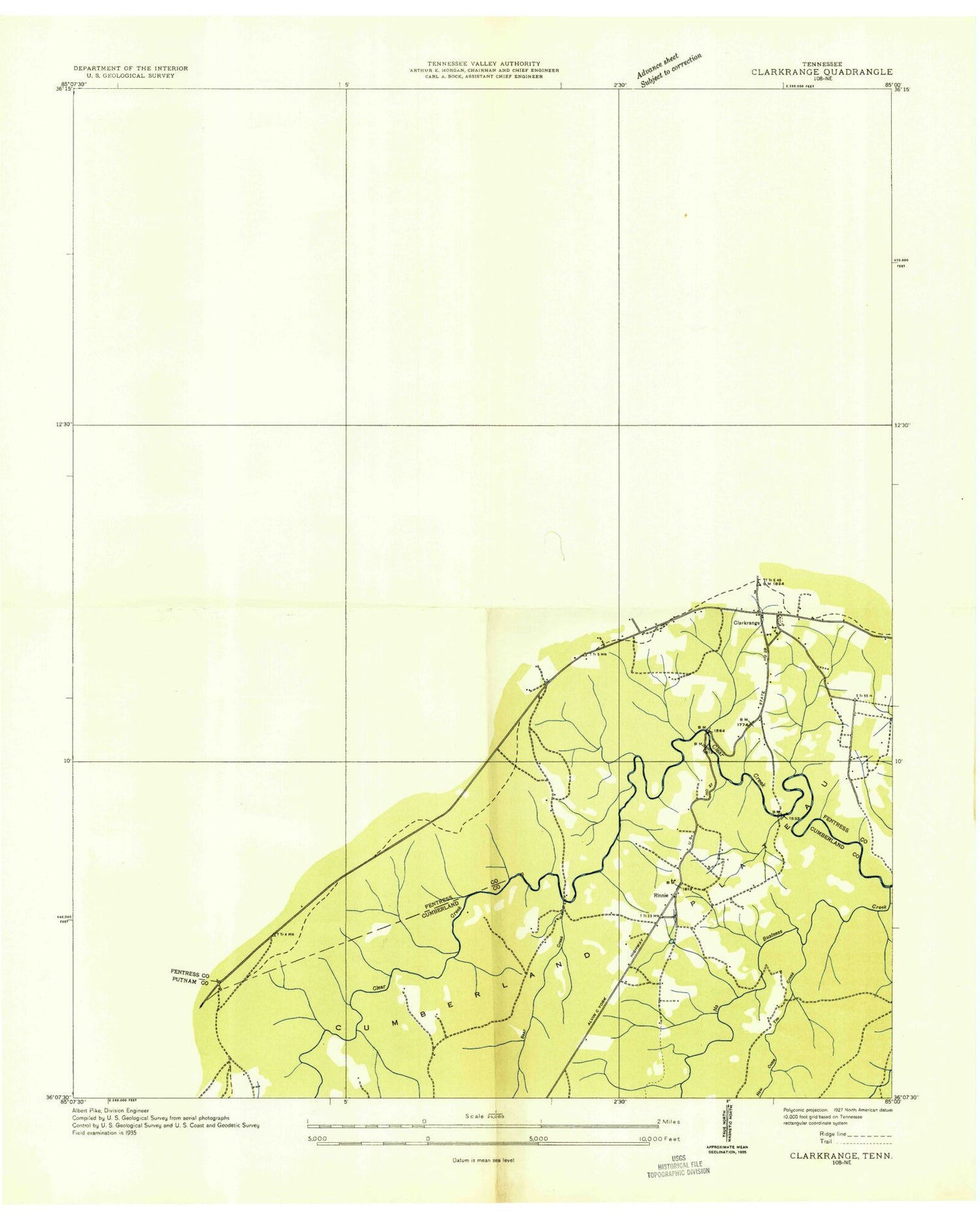 Classic USGS Clarkrange Tennessee 7.5'x7.5' Topo Map Image