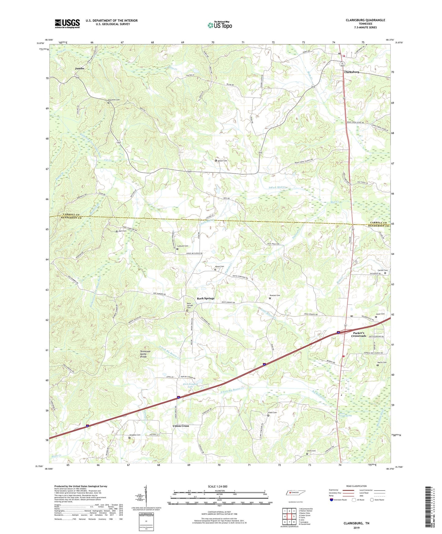 Clarksburg Tennessee US Topo Map Image
