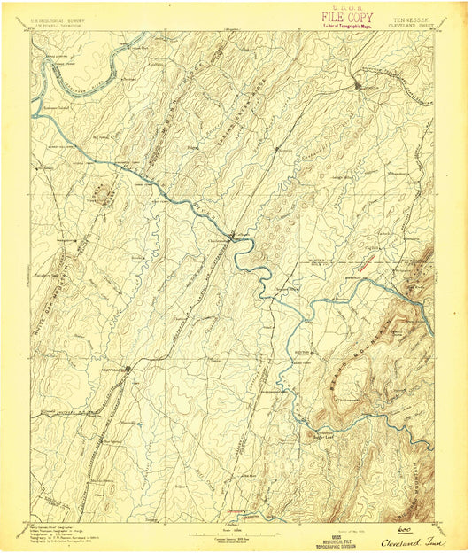 Historic 1895 Cleveland Tennessee 30'x30' Topo Map Image