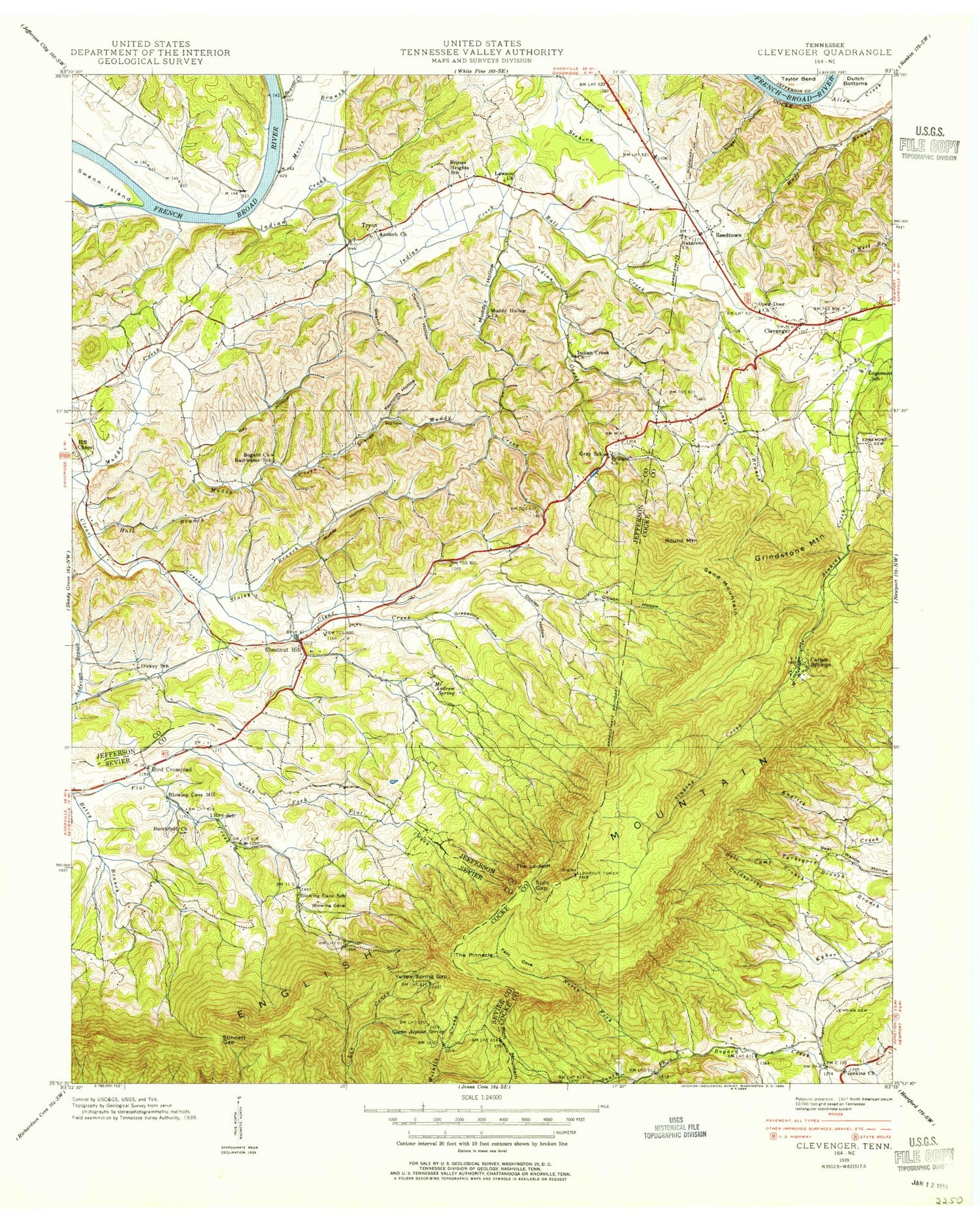Classic USGS Chestnut Hill Tennessee 7.5'x7.5' Topo Map Image