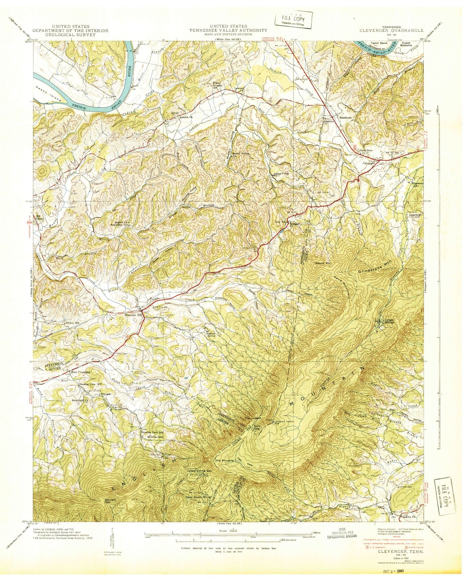 Classic USGS Chestnut Hill Tennessee 7.5'x7.5' Topo Map Image