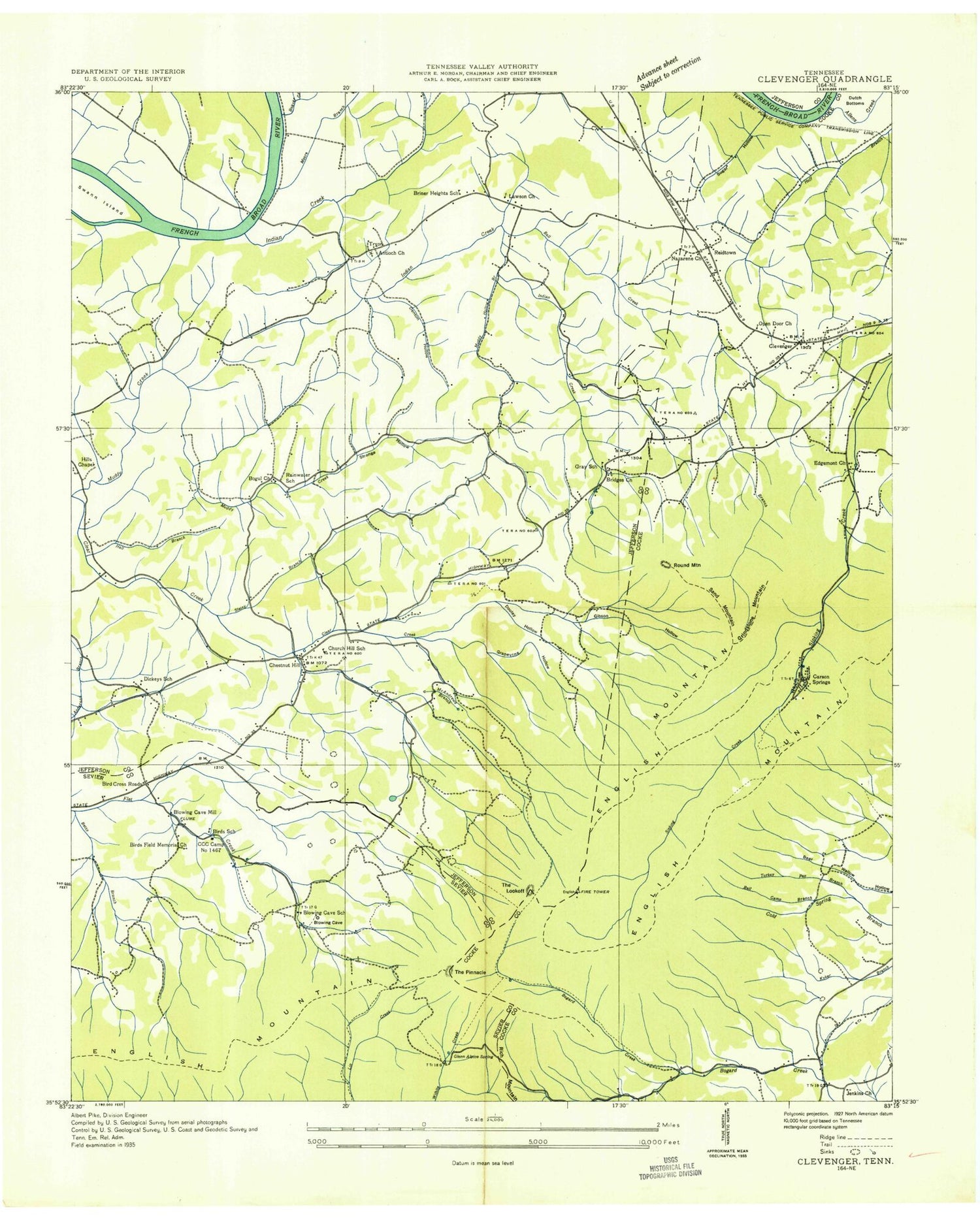 Classic USGS Chestnut Hill Tennessee 7.5'x7.5' Topo Map Image