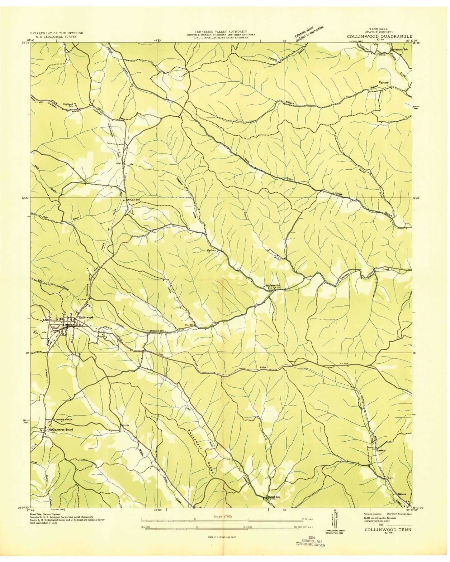 Classic USGS Collinwood Tennessee 7.5'x7.5' Topo Map Image
