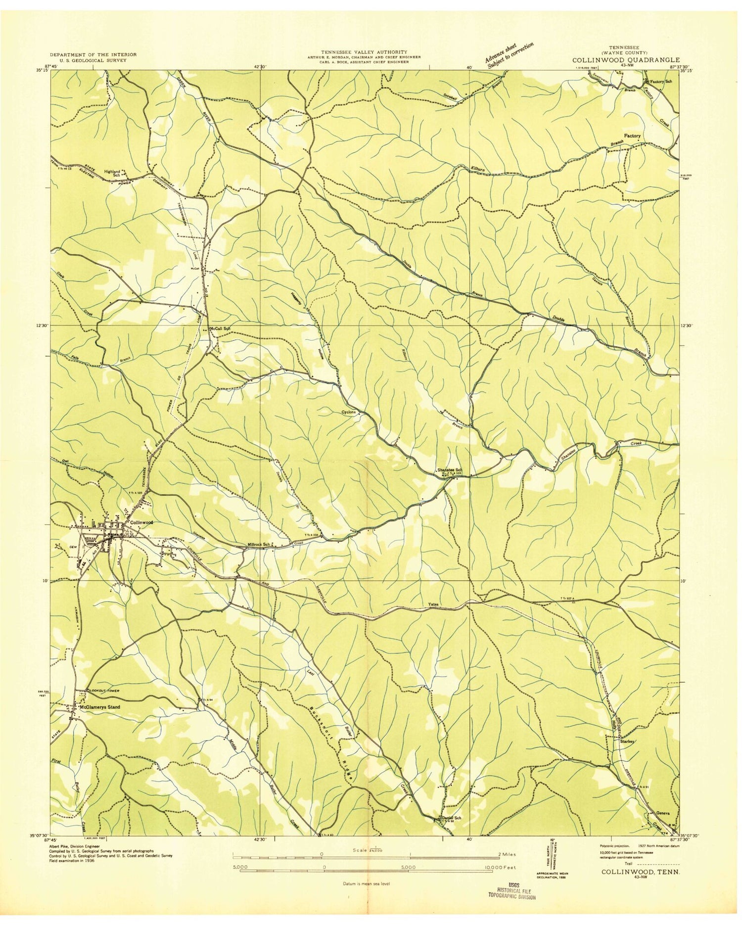 Classic USGS Collinwood Tennessee 7.5'x7.5' Topo Map Image
