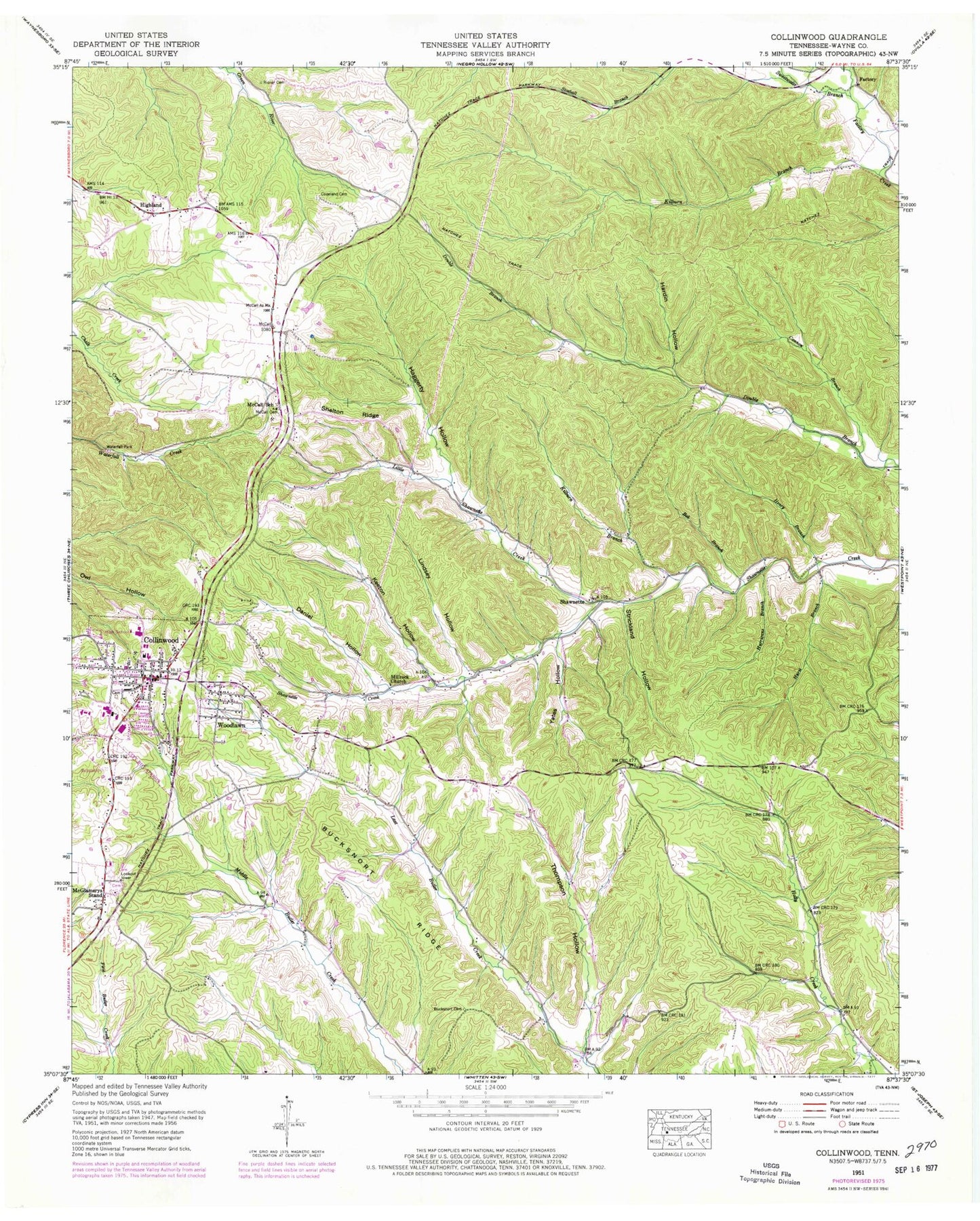 Classic USGS Collinwood Tennessee 7.5'x7.5' Topo Map Image