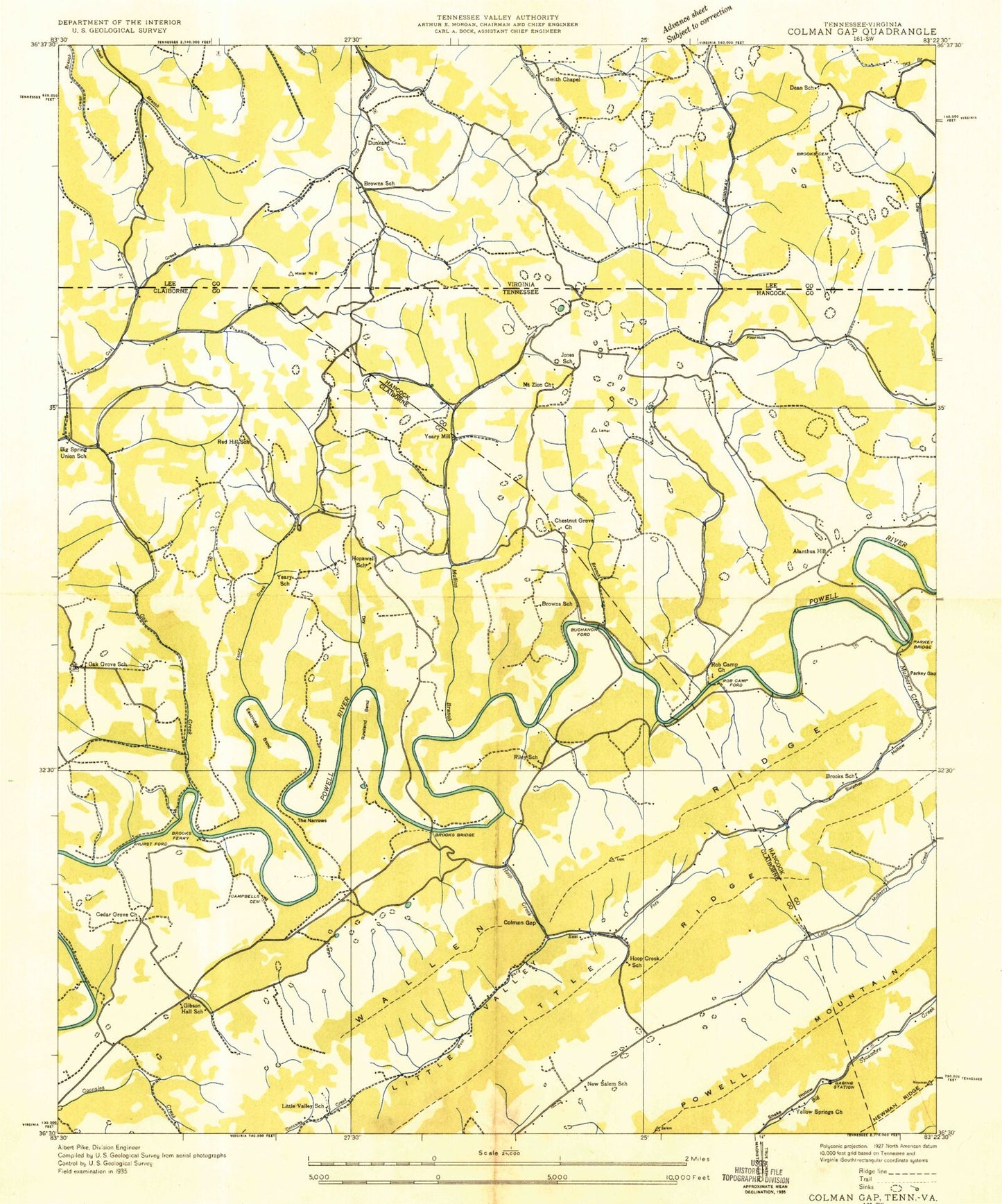 Classic USGS Coleman Gap Tennessee 7.5'x7.5' Topo Map Image