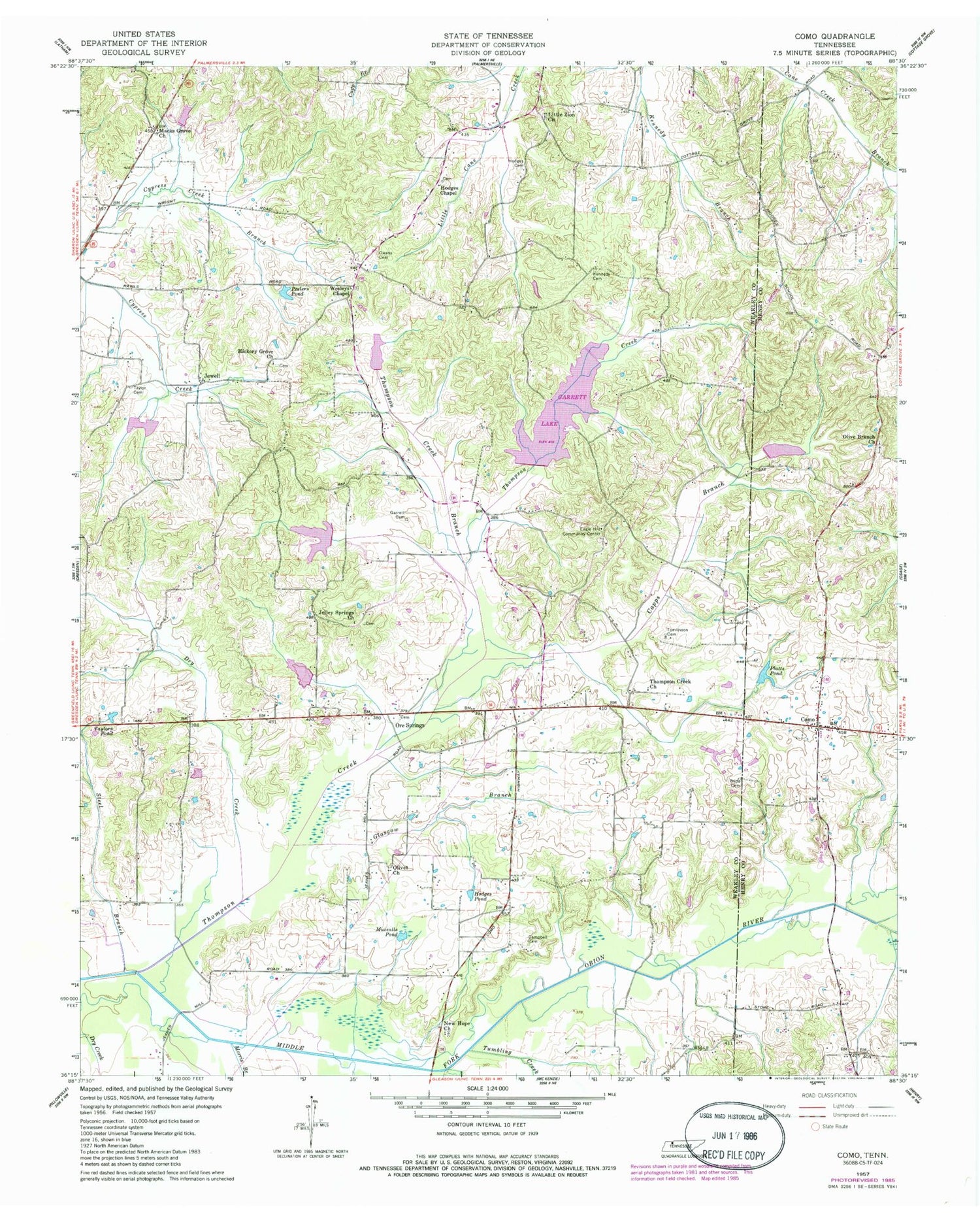 Classic USGS Como Tennessee 7.5'x7.5' Topo Map Image