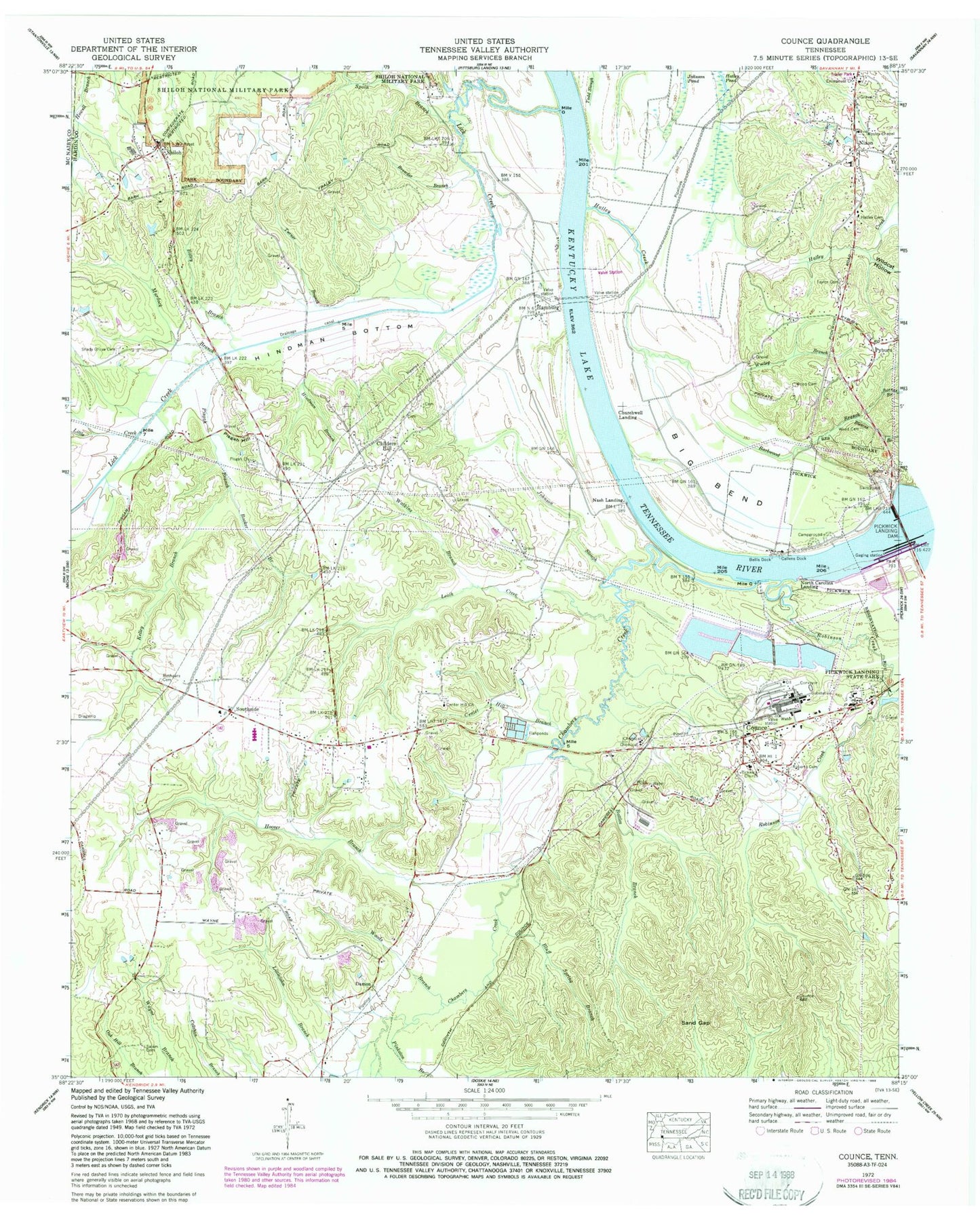 Classic USGS Counce Tennessee 7.5'x7.5' Topo Map Image