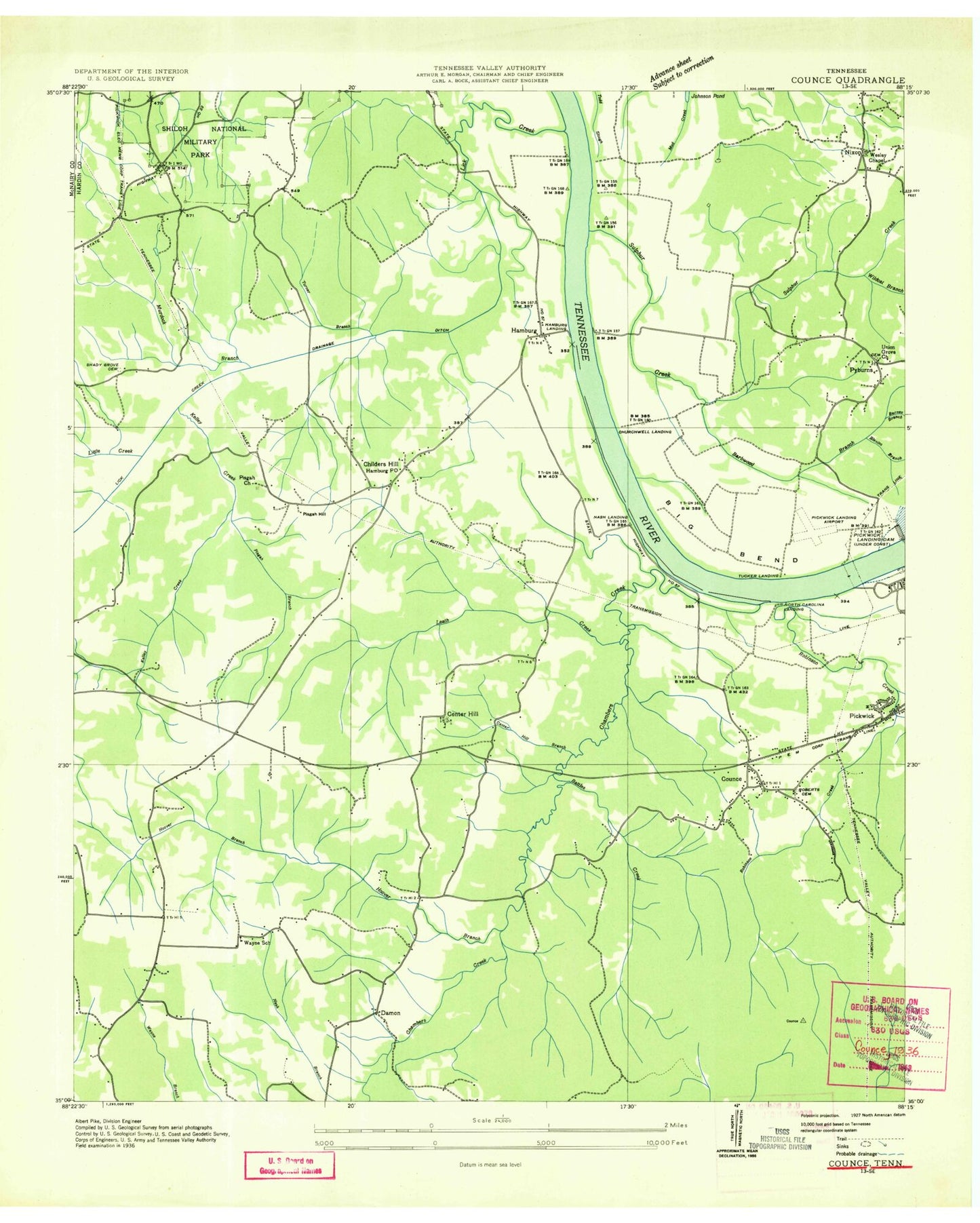 Classic USGS Counce Tennessee 7.5'x7.5' Topo Map Image