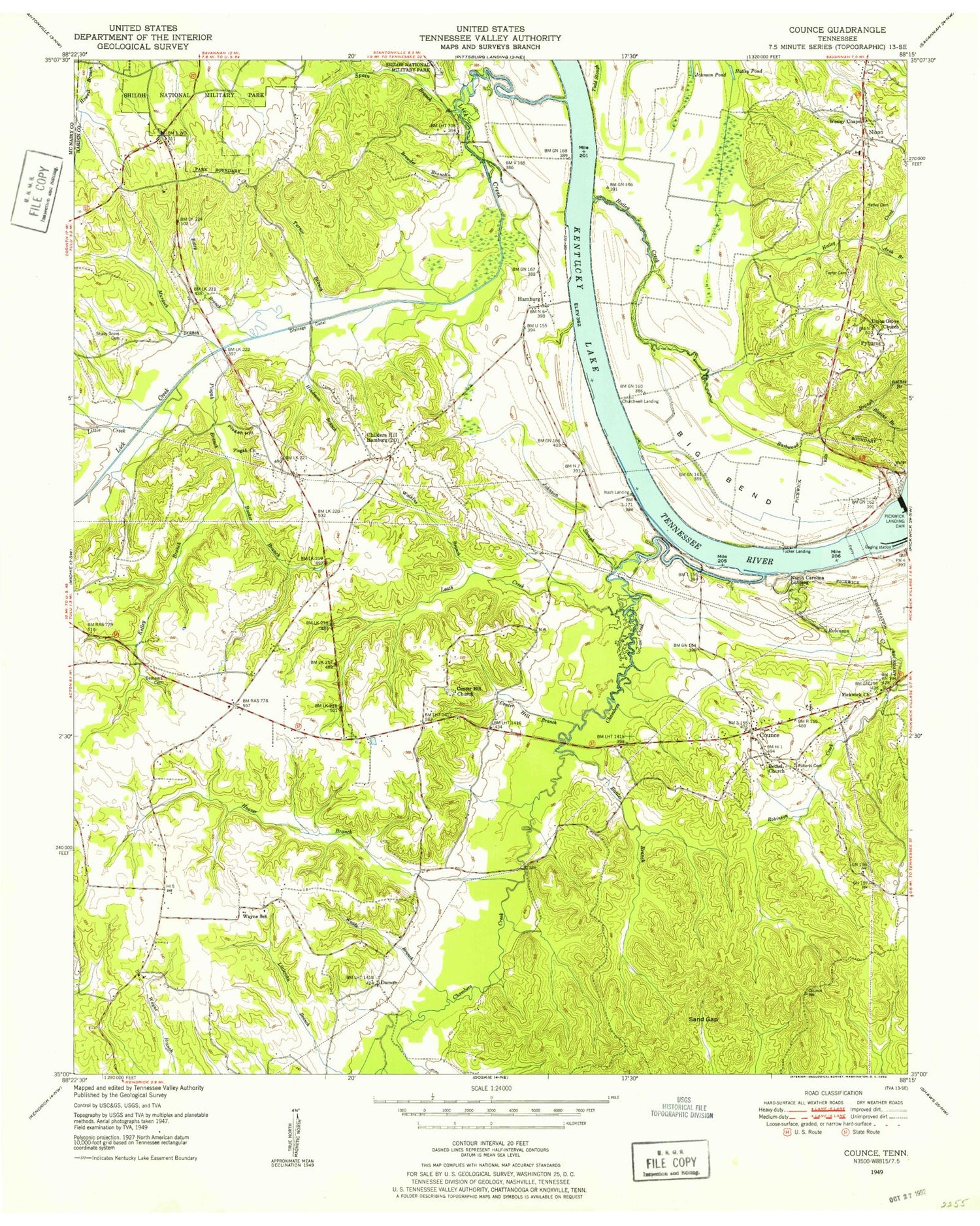 Classic USGS Counce Tennessee 7.5'x7.5' Topo Map Image
