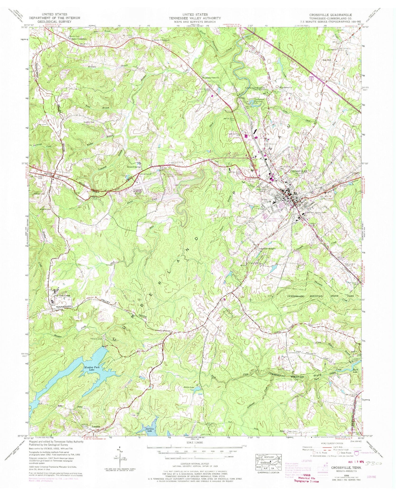 Classic USGS Crossville Tennessee 7.5'x7.5' Topo Map Image