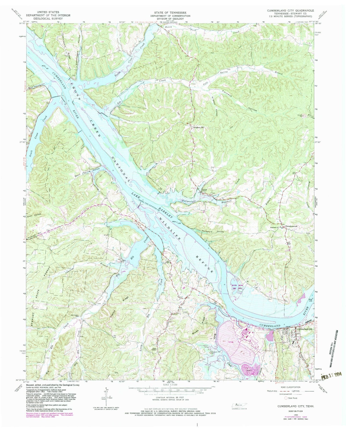 Classic USGS Cumberland City Tennessee 7.5'x7.5' Topo Map Image
