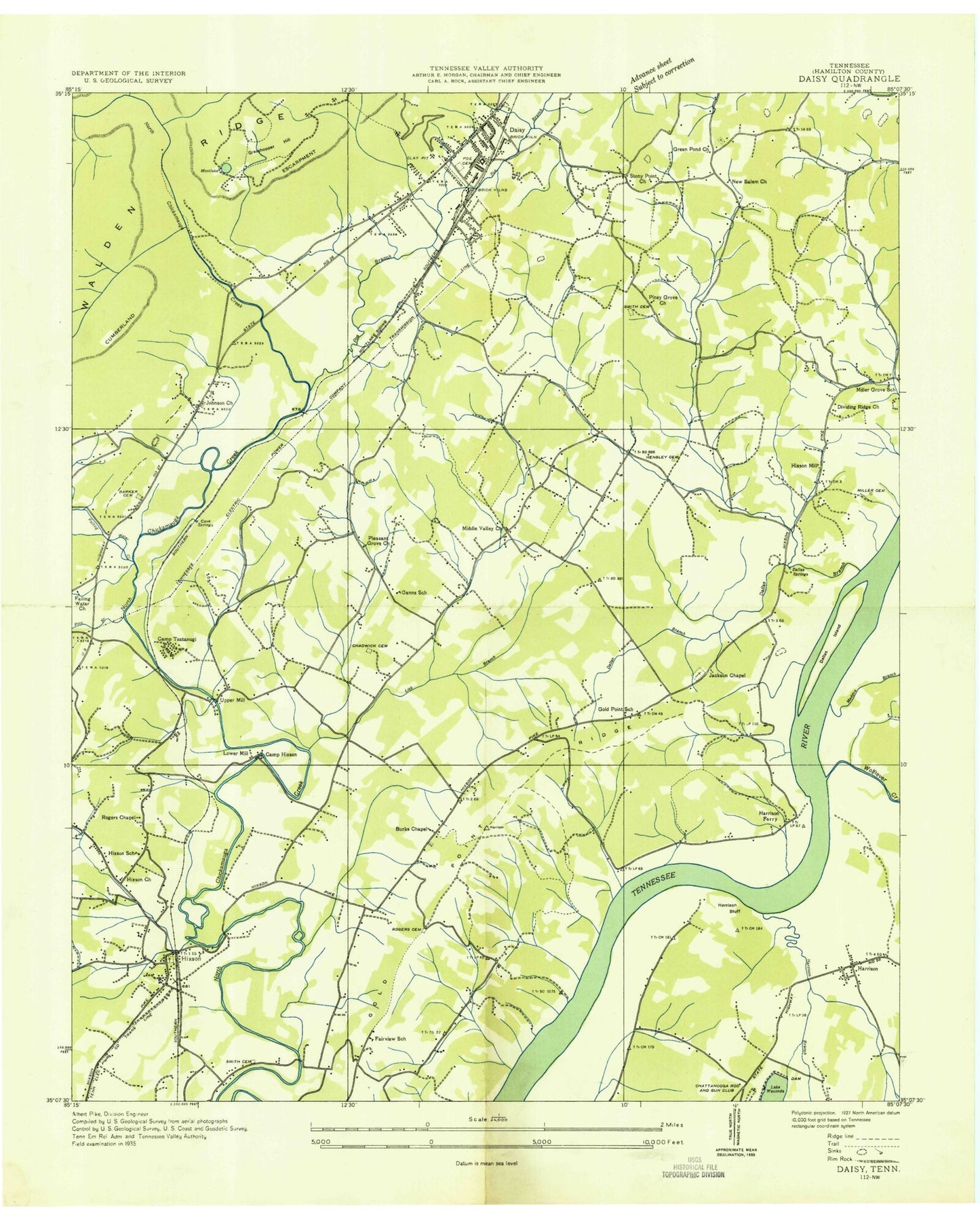 Classic USGS Daisy Tennessee 7.5'x7.5' Topo Map Image