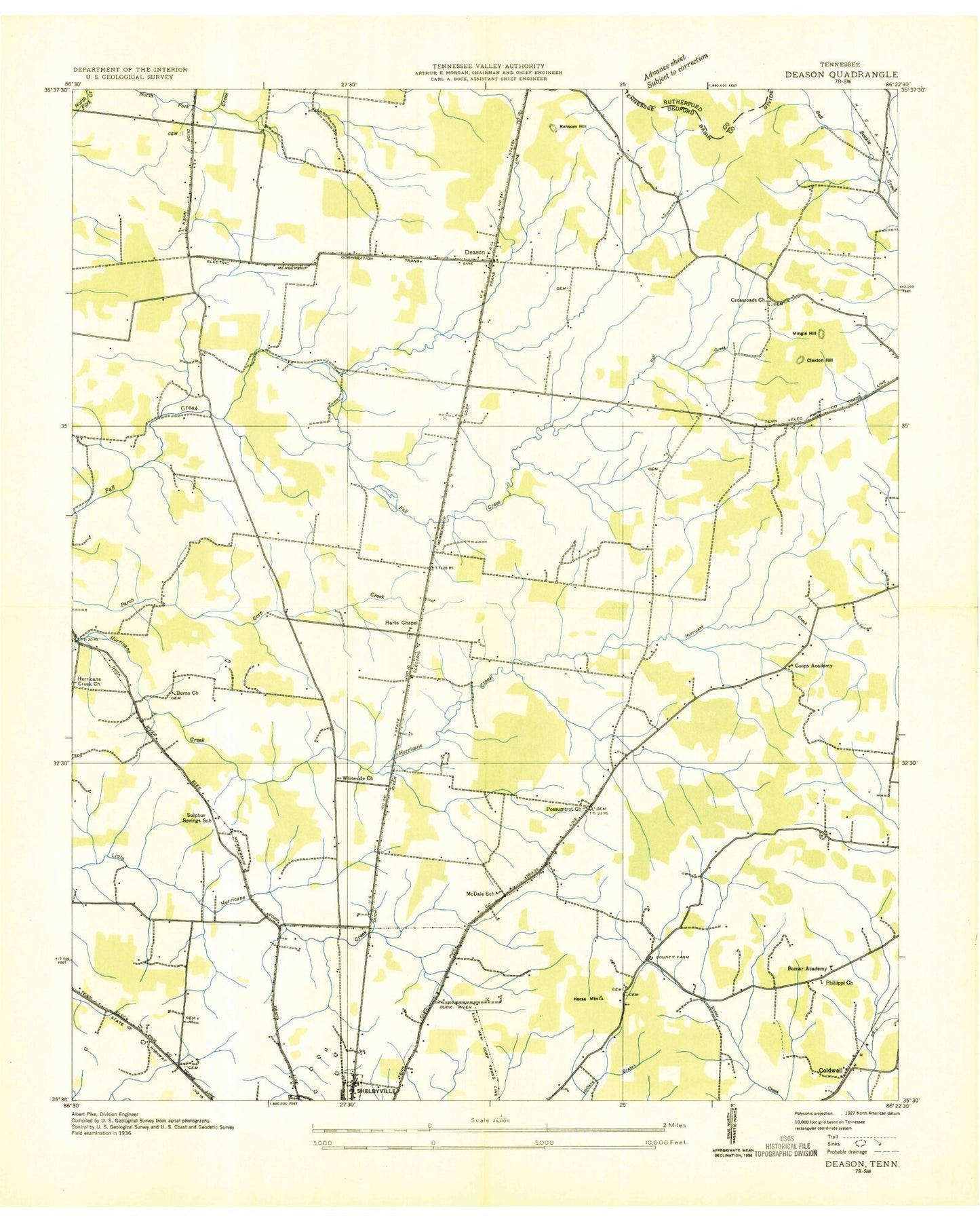 Classic USGS Deason Tennessee 7.5'x7.5' Topo Map Image