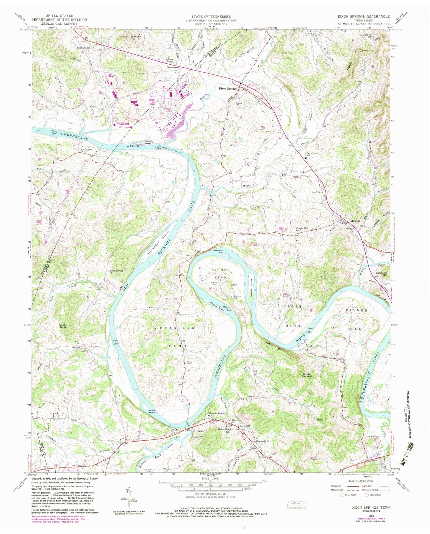 Classic USGS Dixon Springs Tennessee 7.5'x7.5' Topo Map Image
