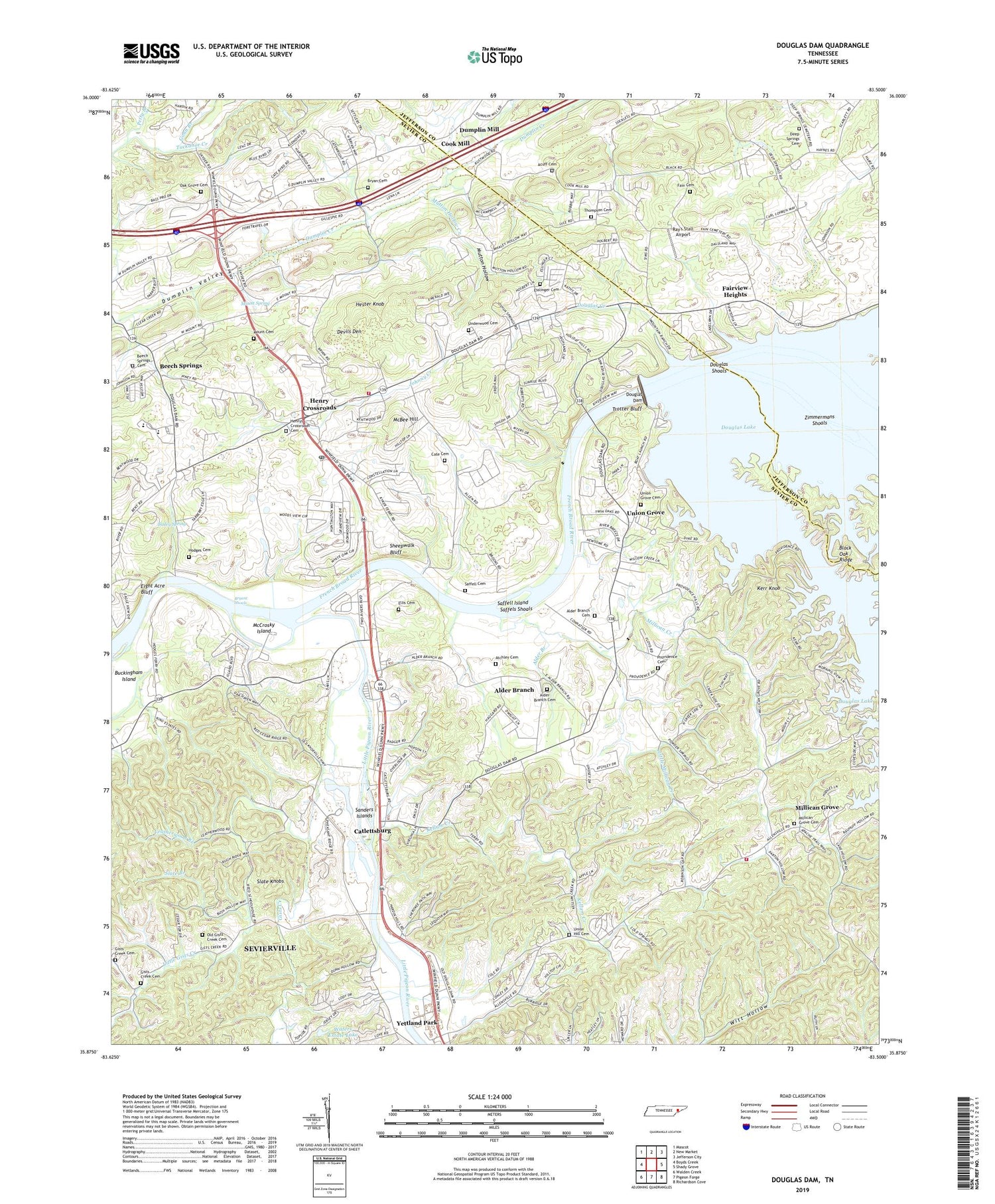 Douglas Dam Tennessee US Topo Map Image