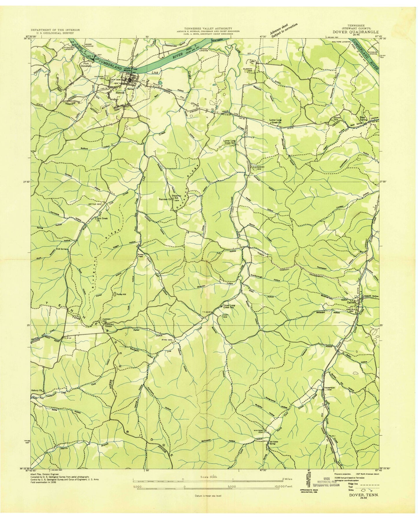 Classic USGS Dover Tennessee 7.5'x7.5' Topo Map Image