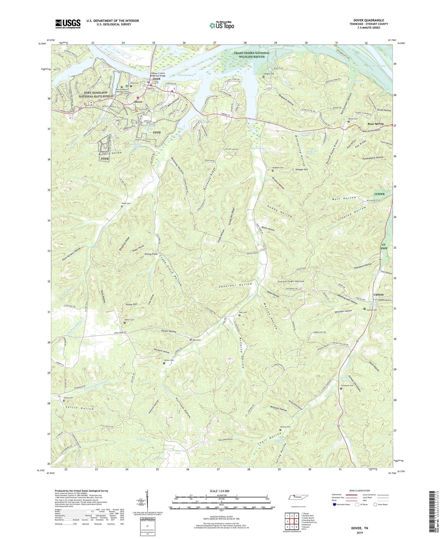 Dover Tennessee US Topo Map Image