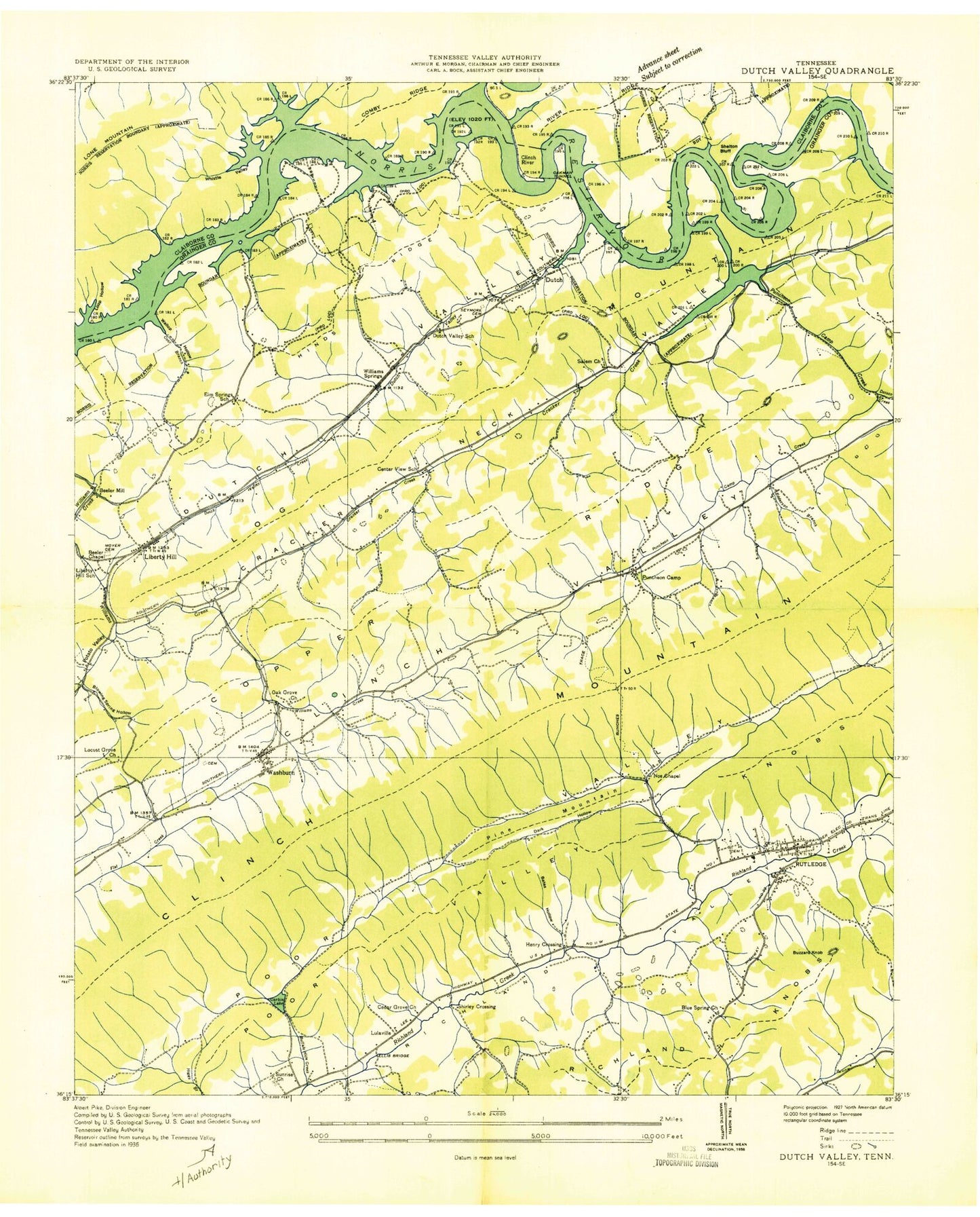 Classic USGS Dutch Valley Tennessee 7.5'x7.5' Topo Map Image