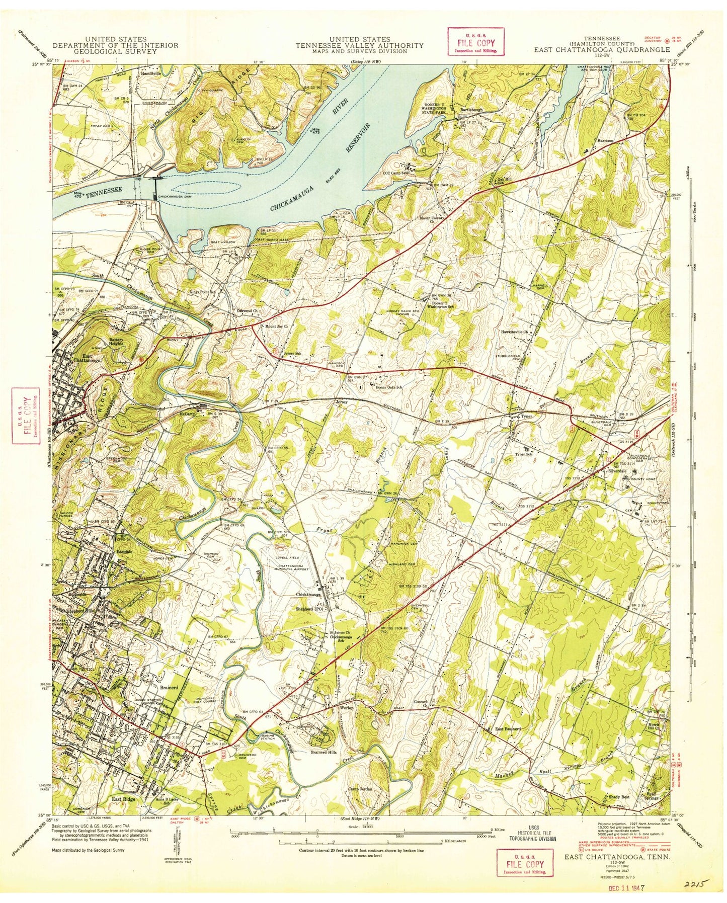 Classic USGS East Chattanooga Tennessee 7.5'x7.5' Topo Map Image