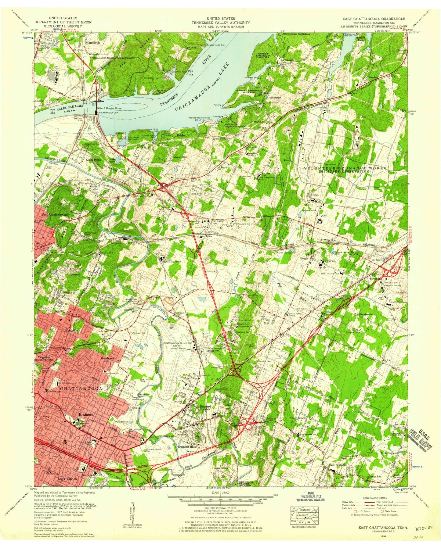 Classic USGS East Chattanooga Tennessee 7.5'x7.5' Topo Map Image