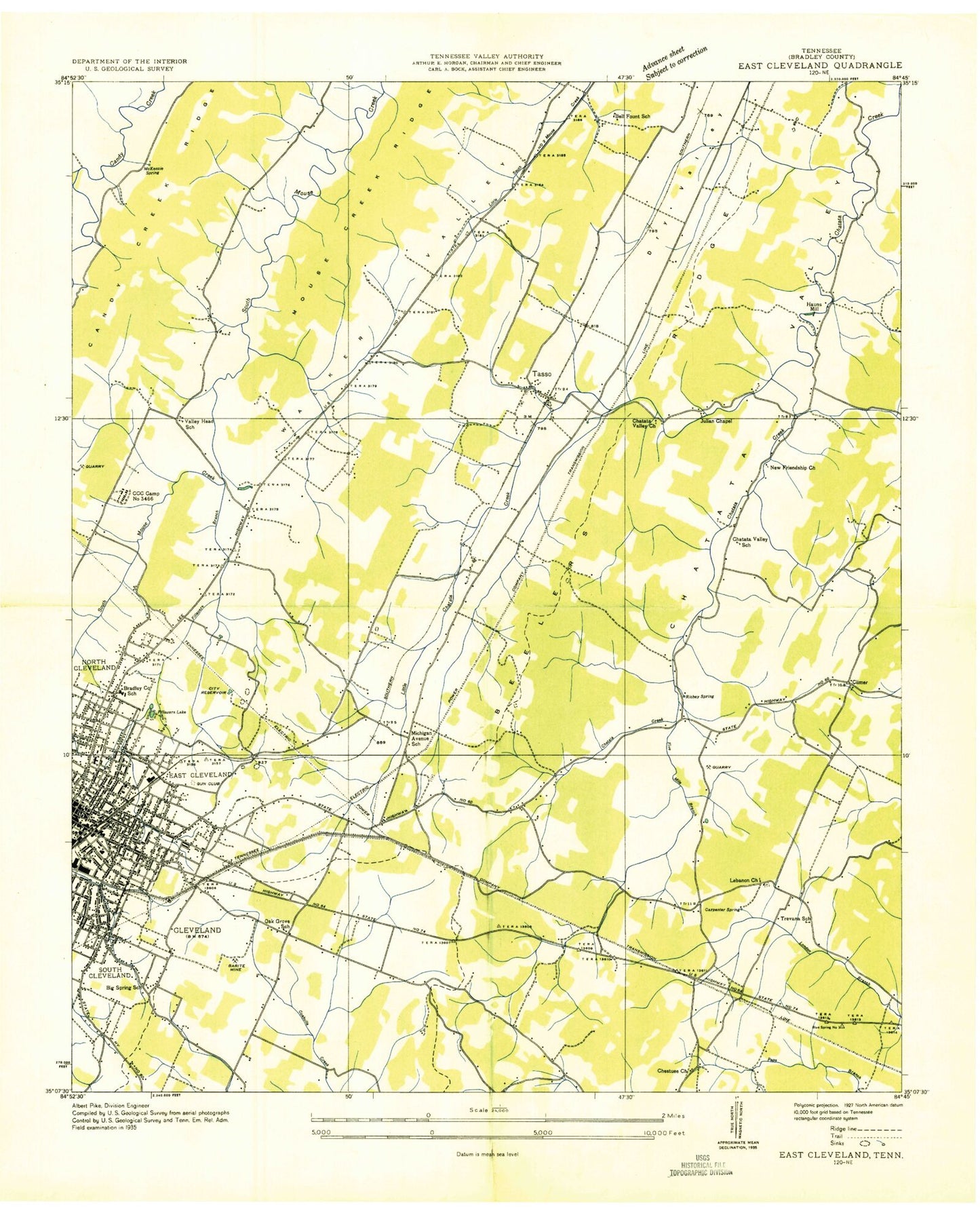 Classic USGS East Cleveland Tennessee 7.5'x7.5' Topo Map Image