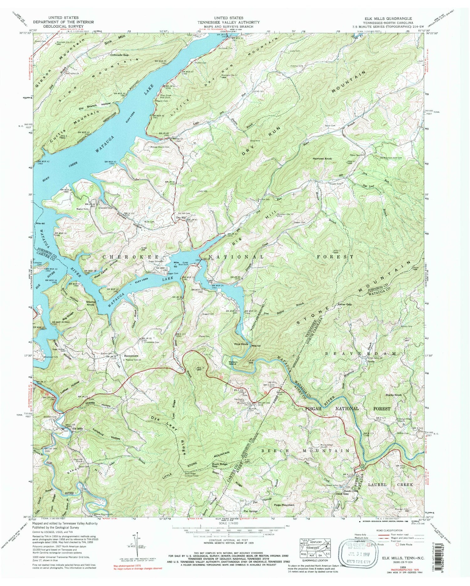 Classic USGS Elk Mills Tennessee 7.5'x7.5' Topo Map Image