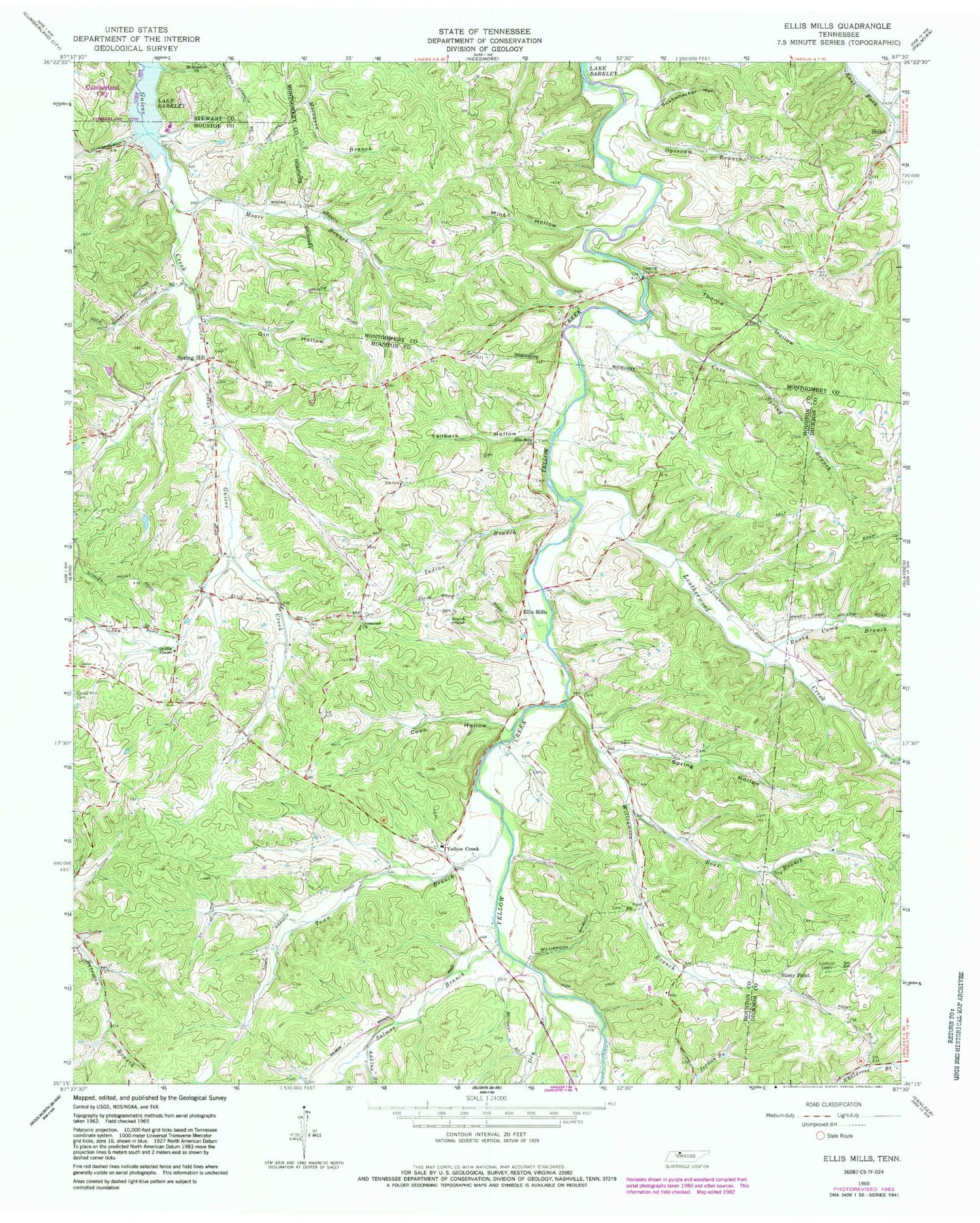 Classic USGS Ellis Mills Tennessee 7.5'x7.5' Topo Map Image