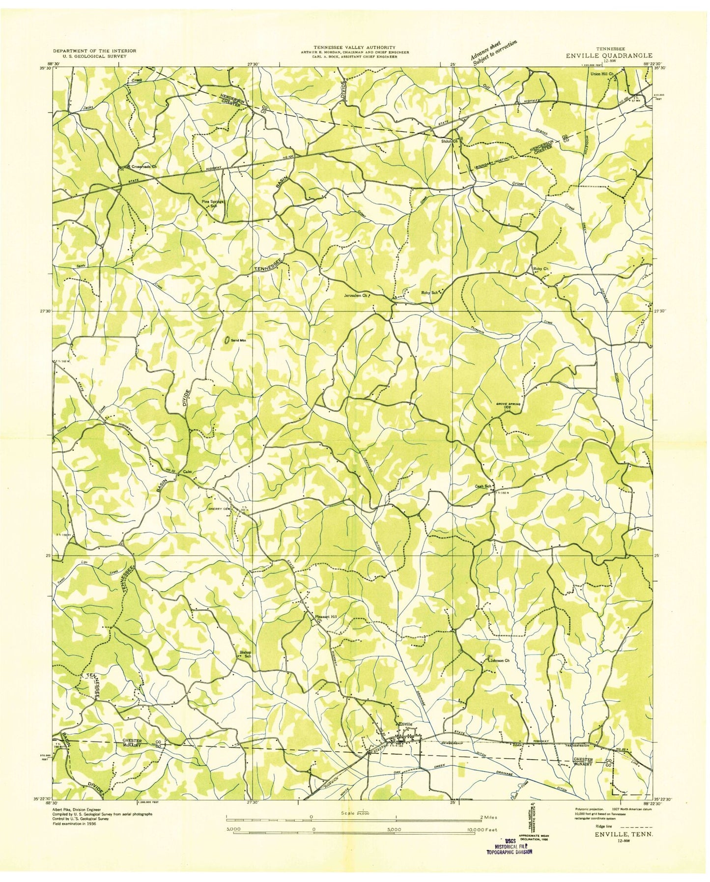 Classic USGS Enville Tennessee 7.5'x7.5' Topo Map Image