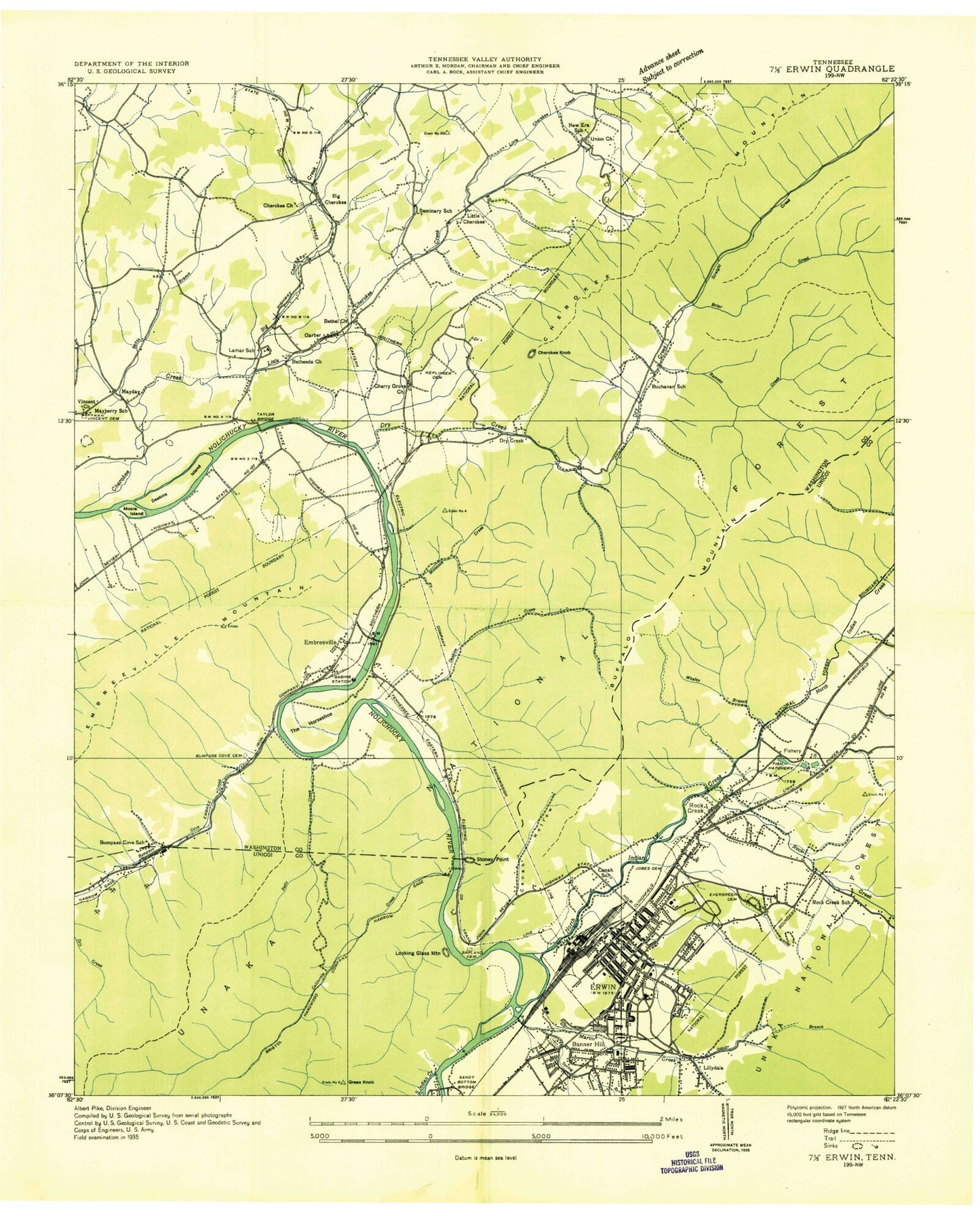 Classic USGS Erwin Tennessee 7.5'x7.5' Topo Map Image