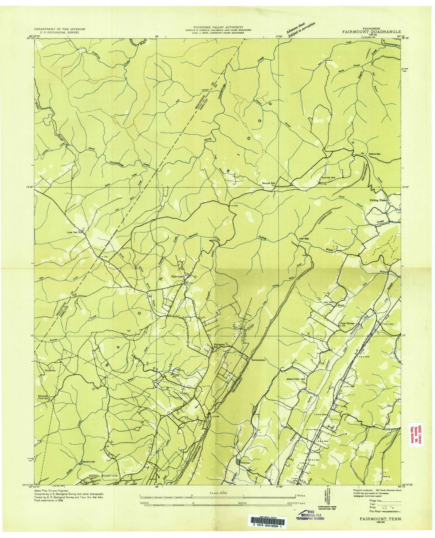 Classic USGS Fairmount Tennessee 7.5'x7.5' Topo Map Image