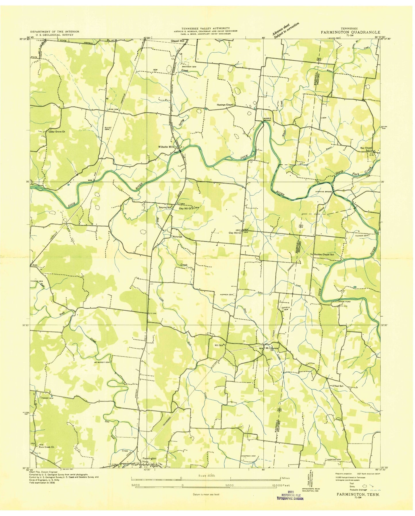 Classic USGS Farmington Tennessee 7.5'x7.5' Topo Map Image
