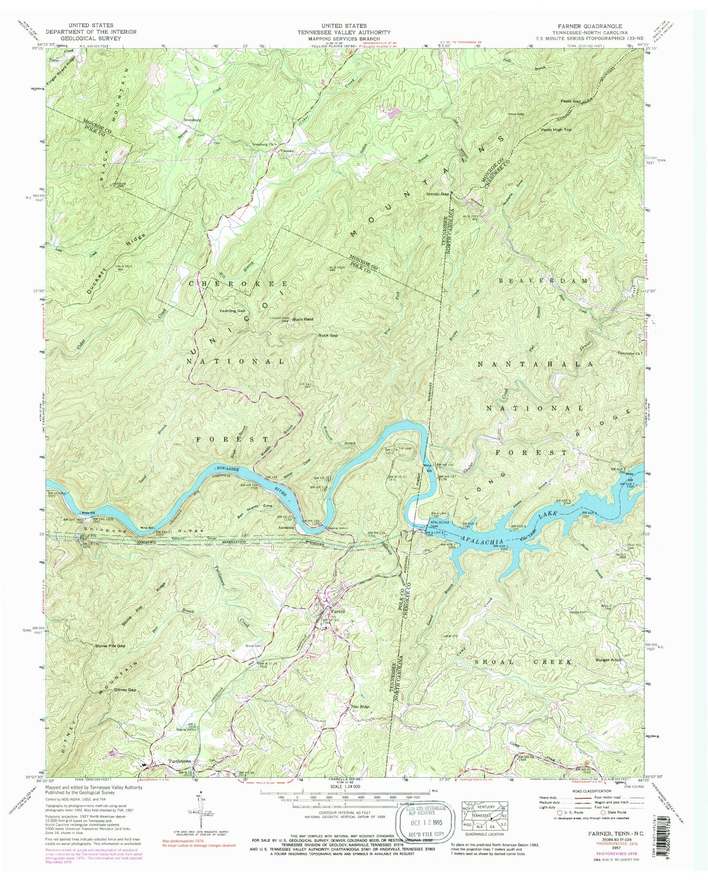 Classic USGS Farner Tennessee 7.5'x7.5' Topo Map Image