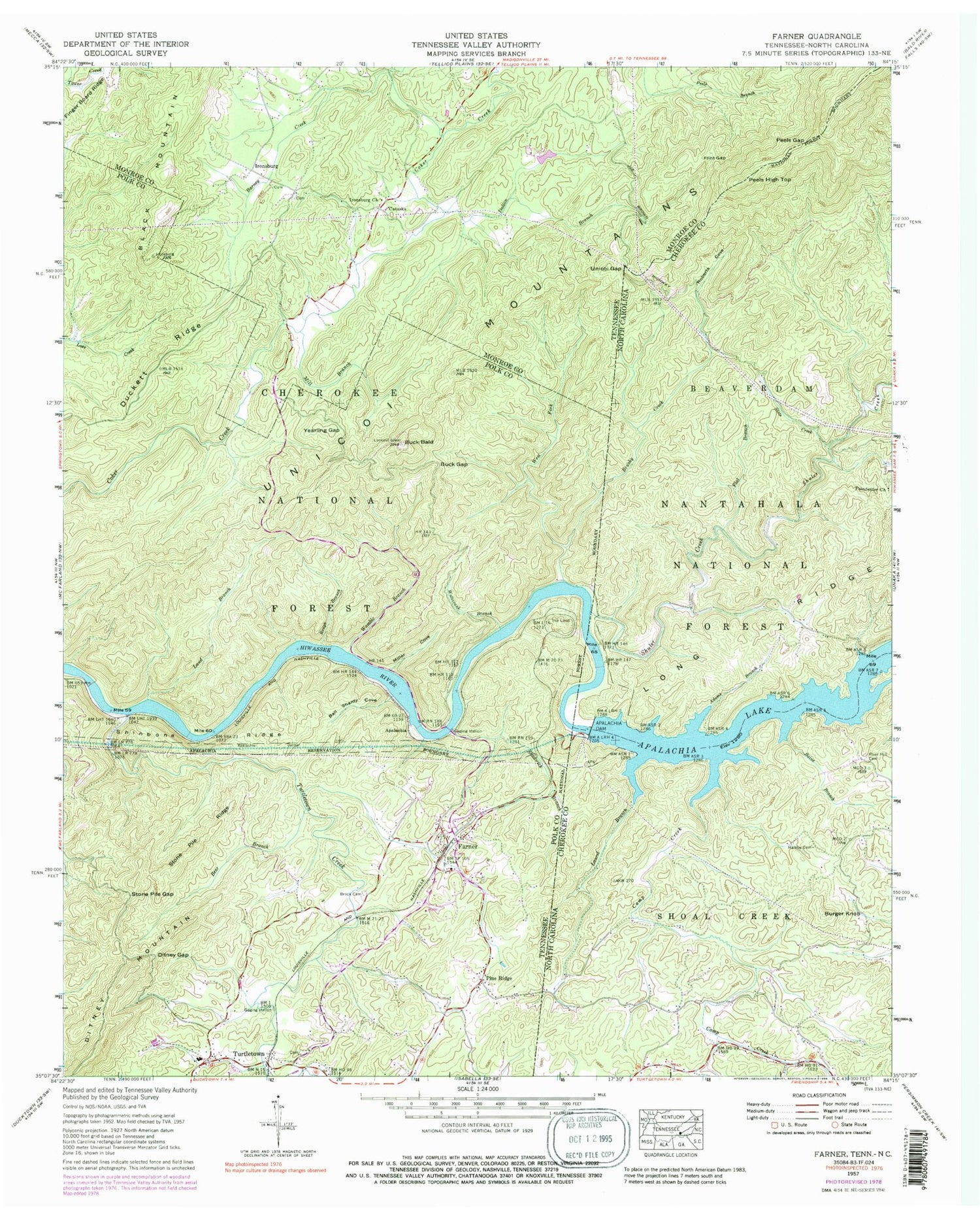Classic USGS Farner Tennessee 7.5'x7.5' Topo Map Image