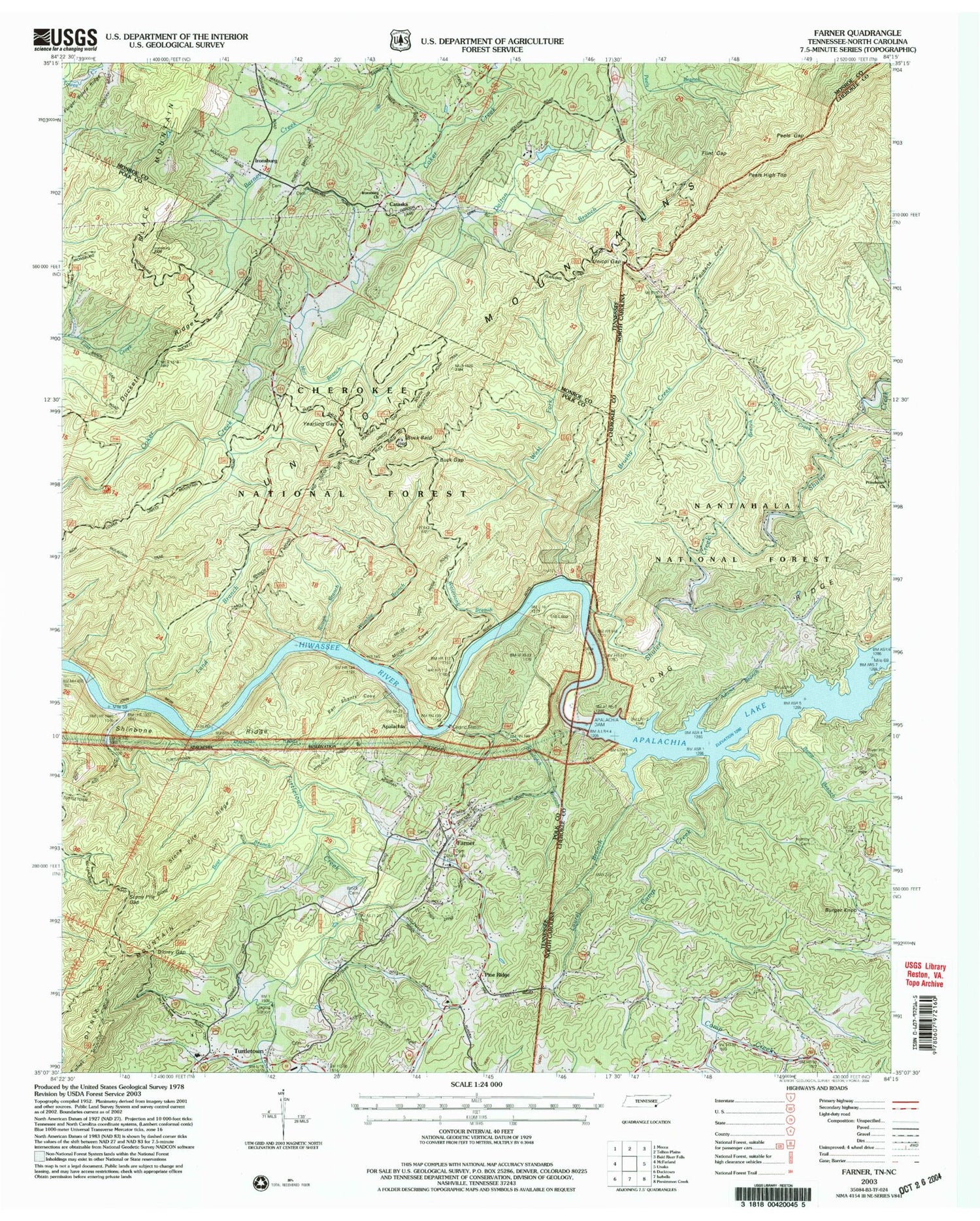 Classic USGS Farner Tennessee 7.5'x7.5' Topo Map Image