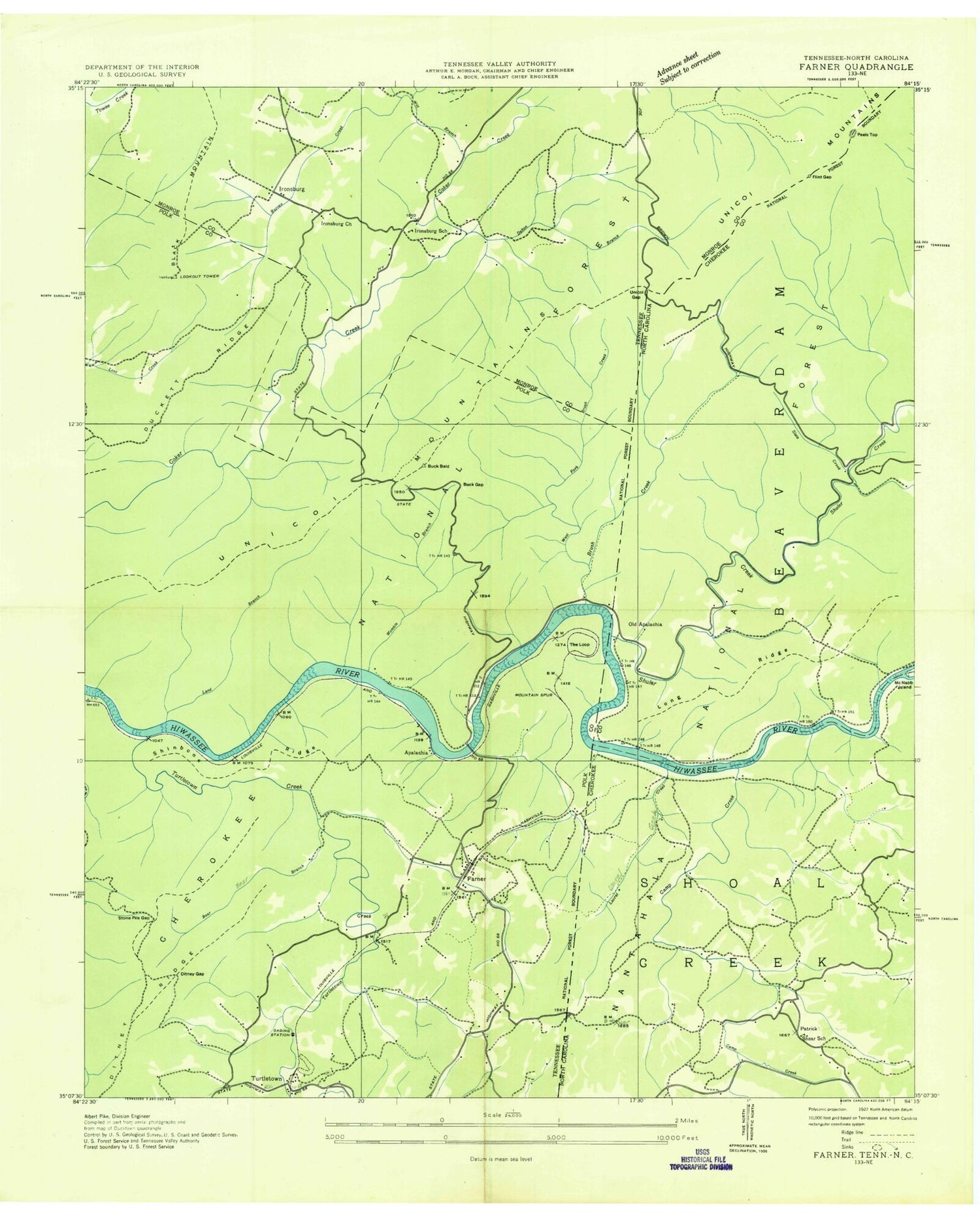 Classic USGS Farner Tennessee 7.5'x7.5' Topo Map Image