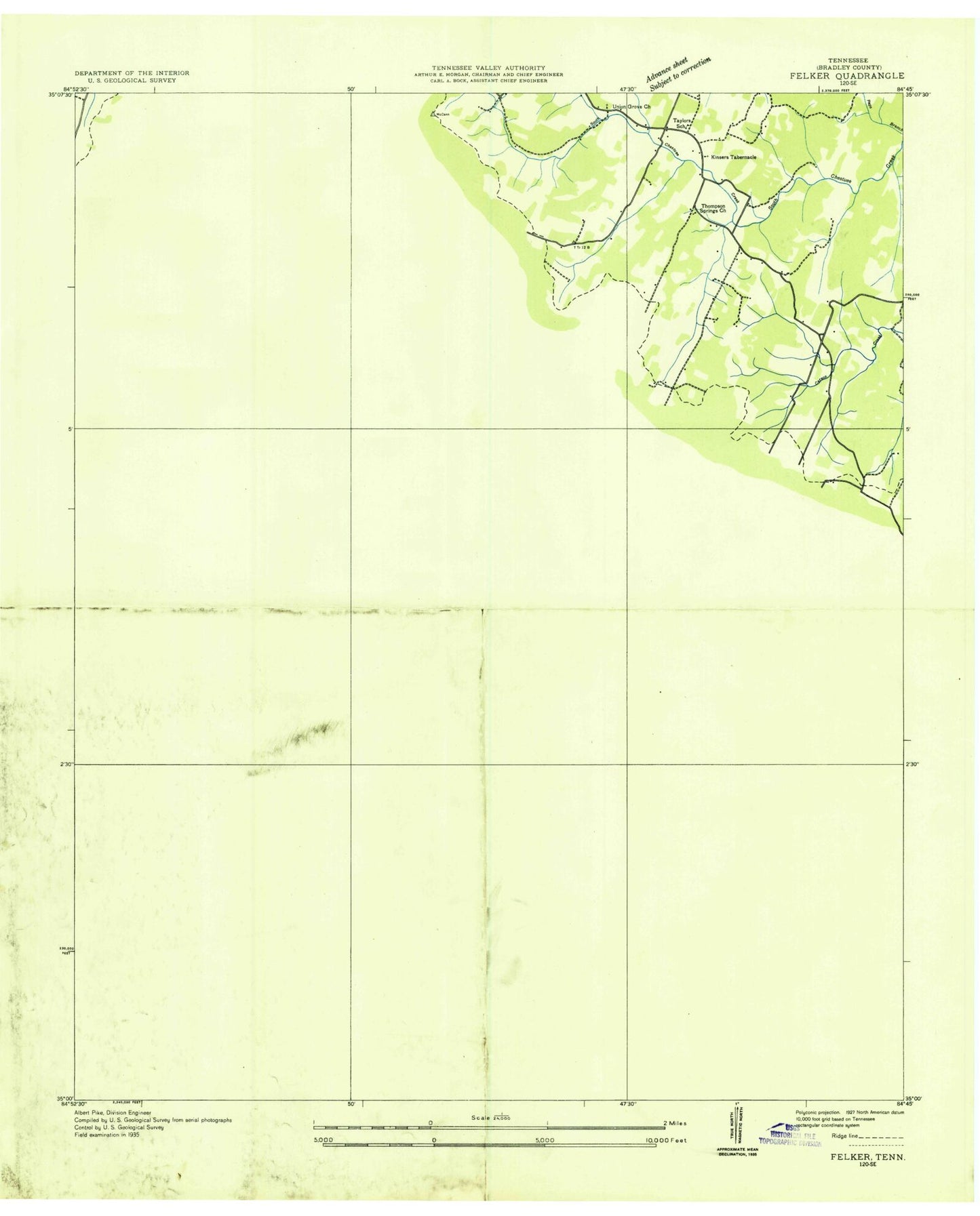 Classic USGS Felker Tennessee 7.5'x7.5' Topo Map Image
