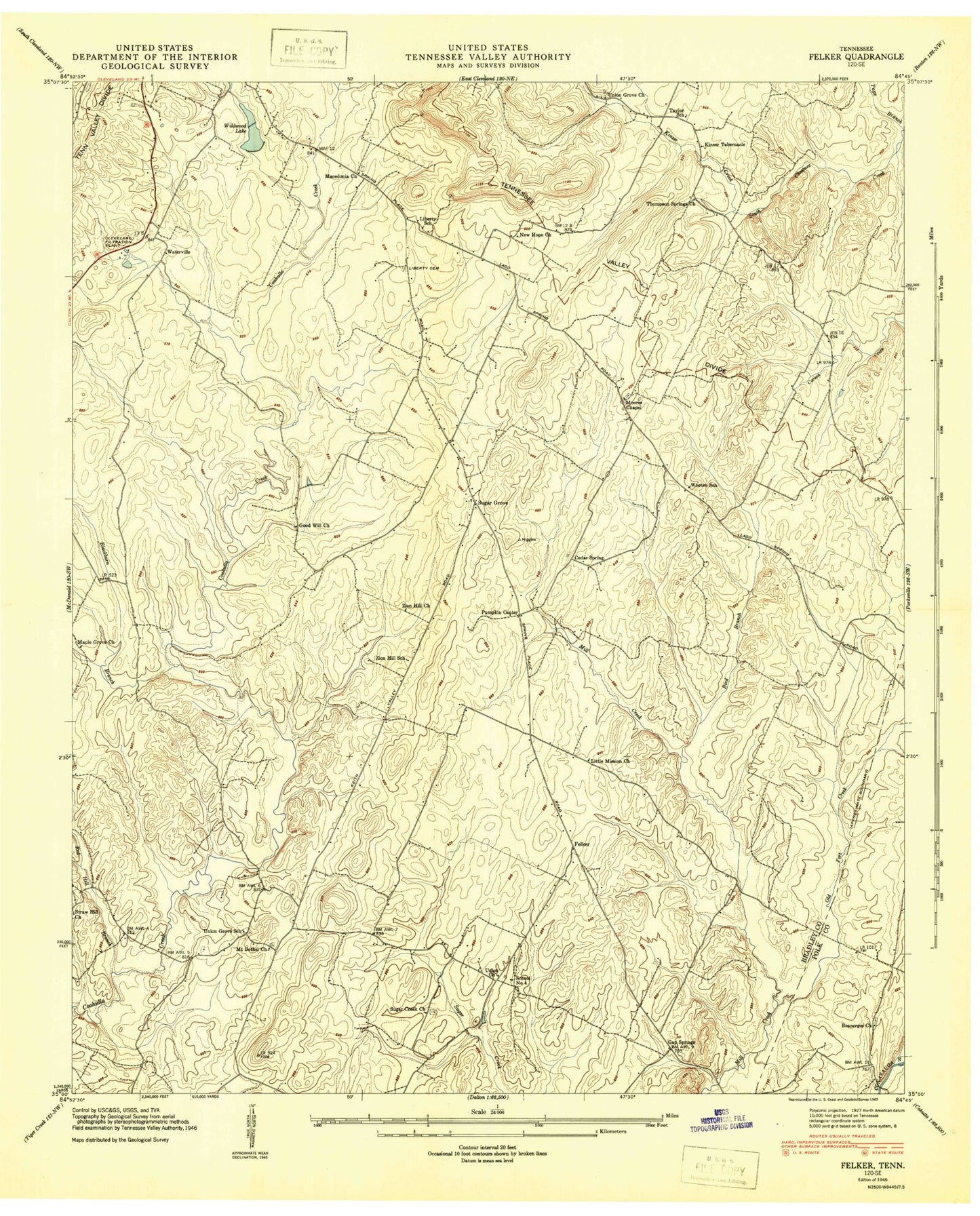 Classic USGS Felker Tennessee 7.5'x7.5' Topo Map Image