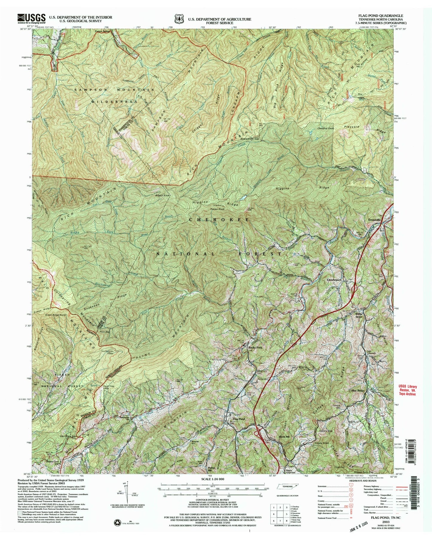 Classic USGS Flag Pond Tennessee 7.5'x7.5' Topo Map Image
