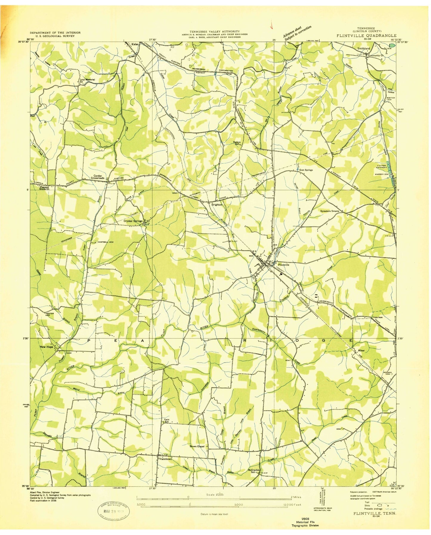 Classic USGS Flintville Tennessee 7.5'x7.5' Topo Map Image
