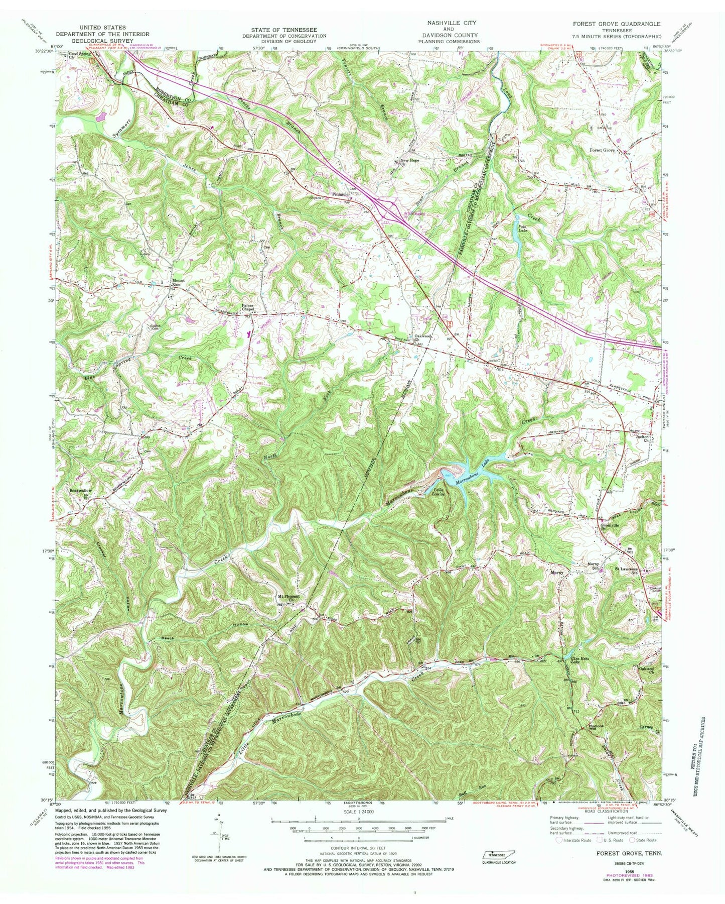 Classic USGS Forest Grove Tennessee 7.5'x7.5' Topo Map Image