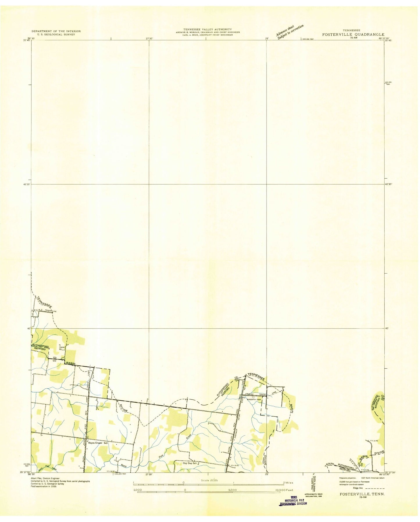 Classic USGS Fosterville Tennessee 7.5'x7.5' Topo Map Image