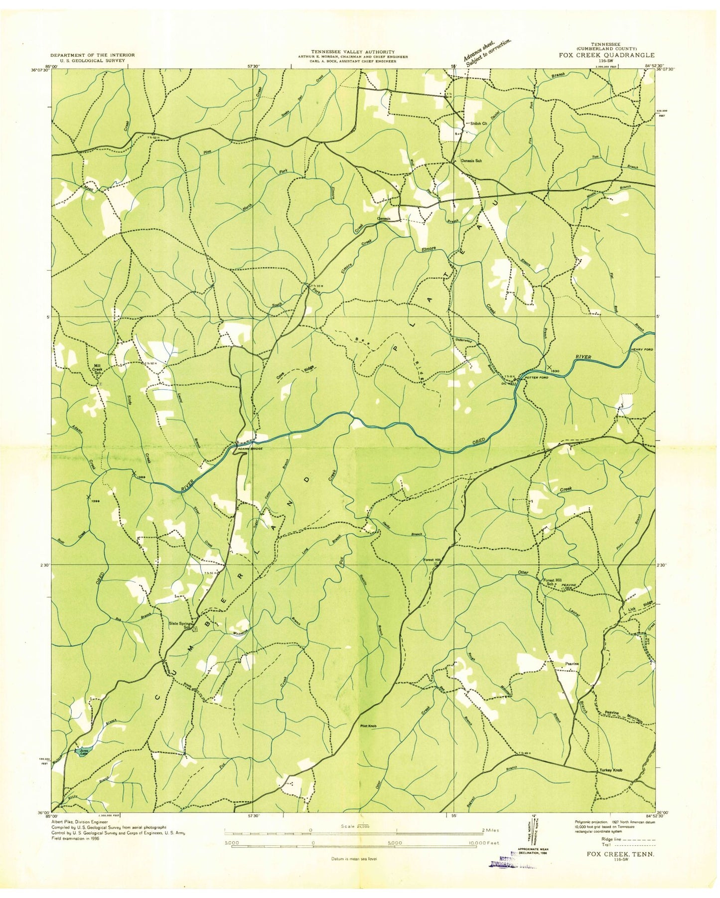 Classic USGS Fox Creek Tennessee 7.5'x7.5' Topo Map Image
