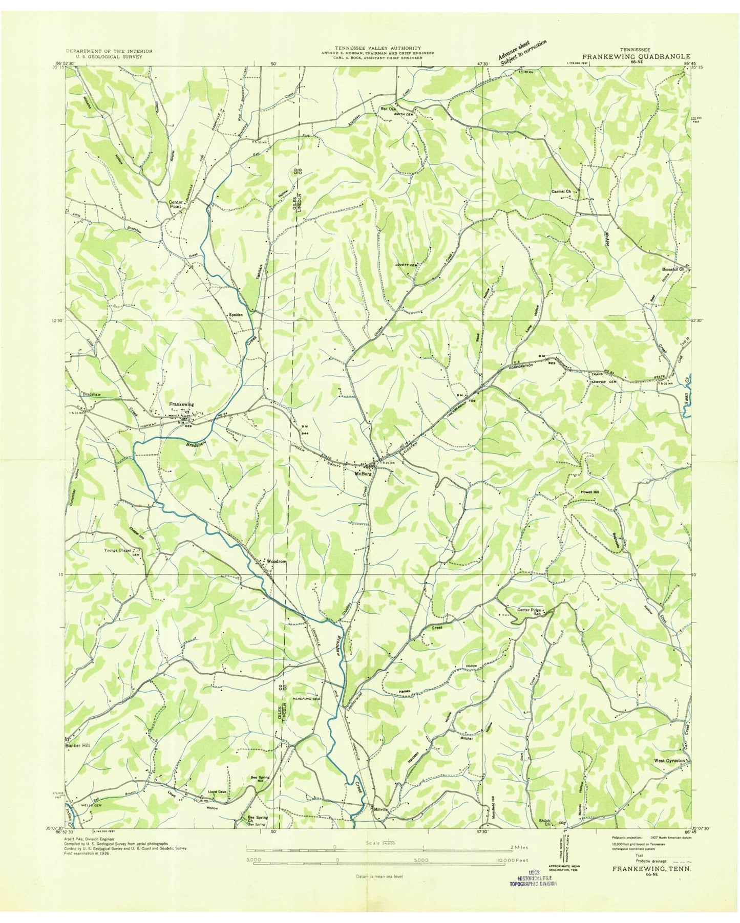 Classic USGS Frankewing Tennessee 7.5'x7.5' Topo Map Image