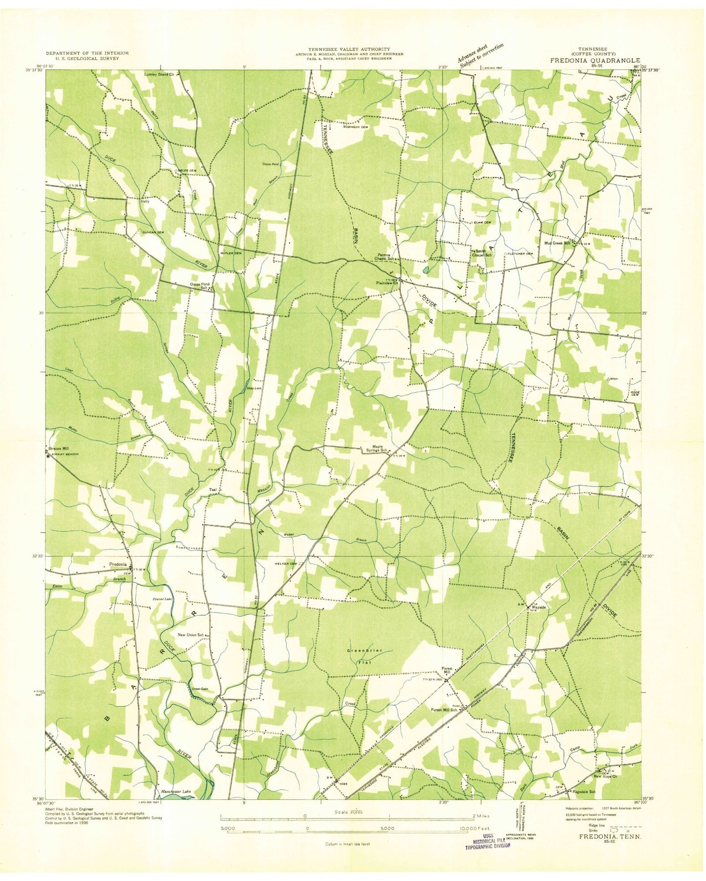 Classic USGS Fredonia Tennessee 7.5'x7.5' Topo Map Image