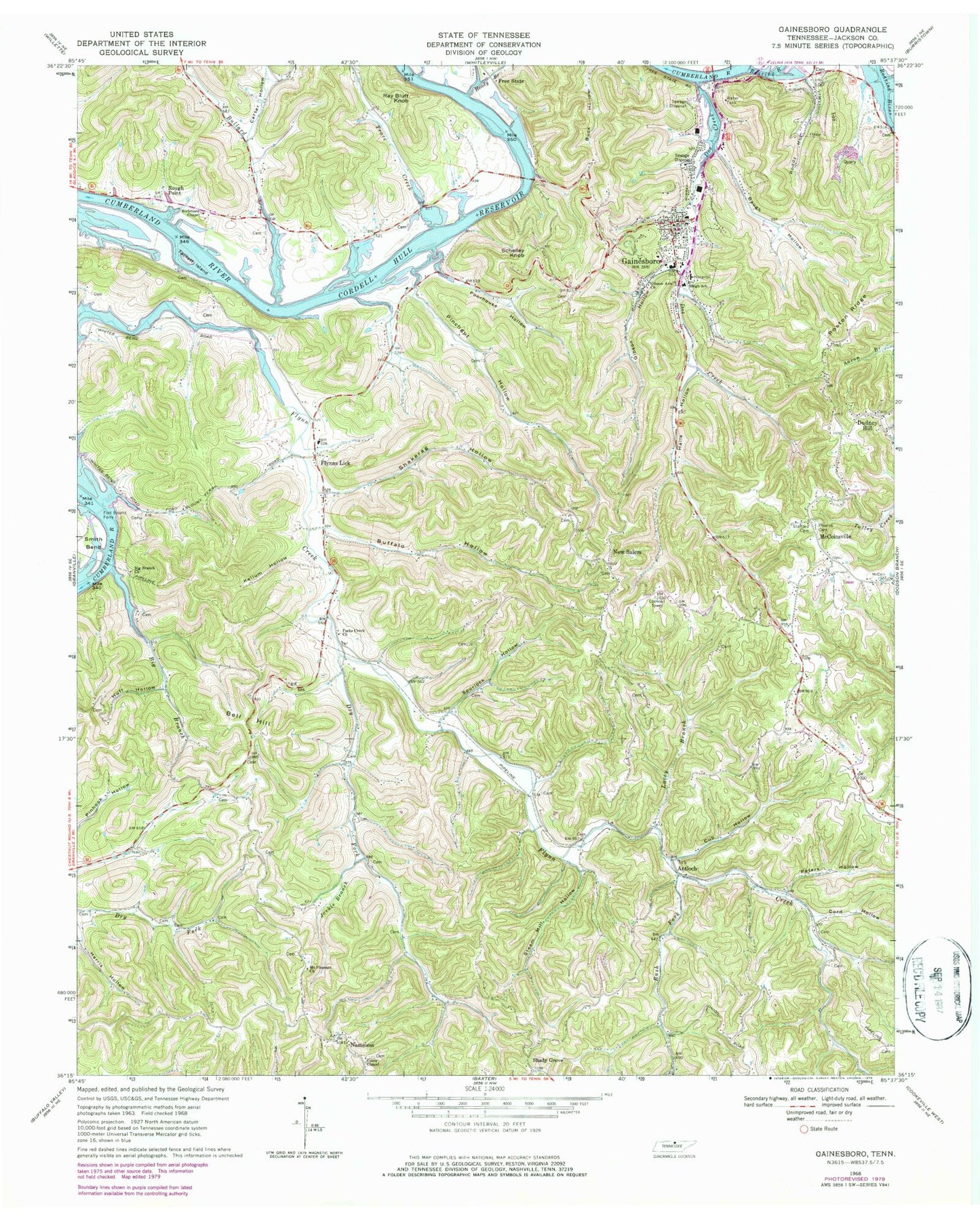 Classic USGS Gainesboro Tennessee 7.5'x7.5' Topo Map Image
