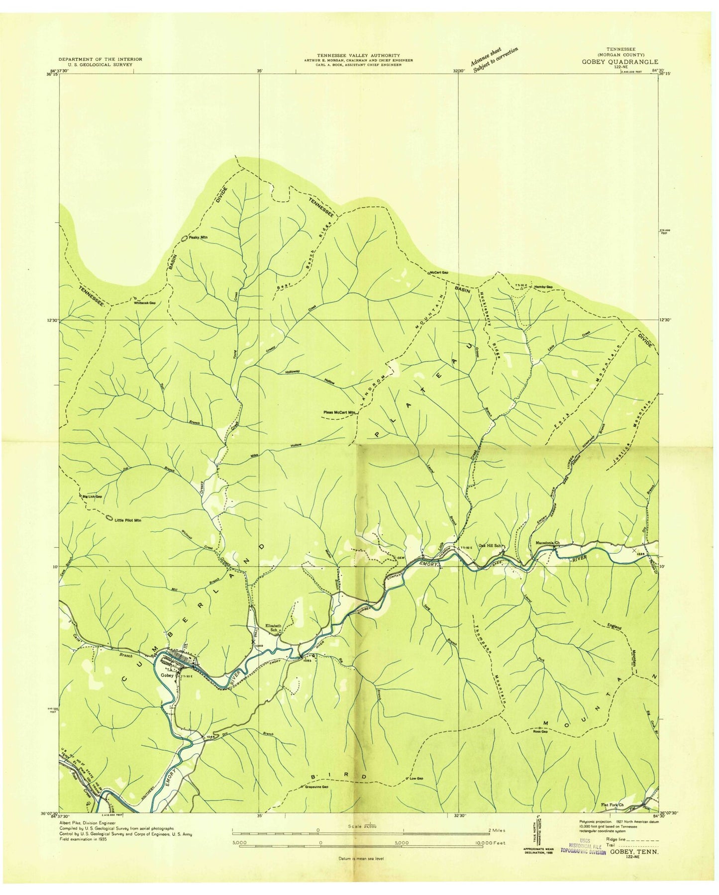 Classic USGS Gobey Tennessee 7.5'x7.5' Topo Map Image