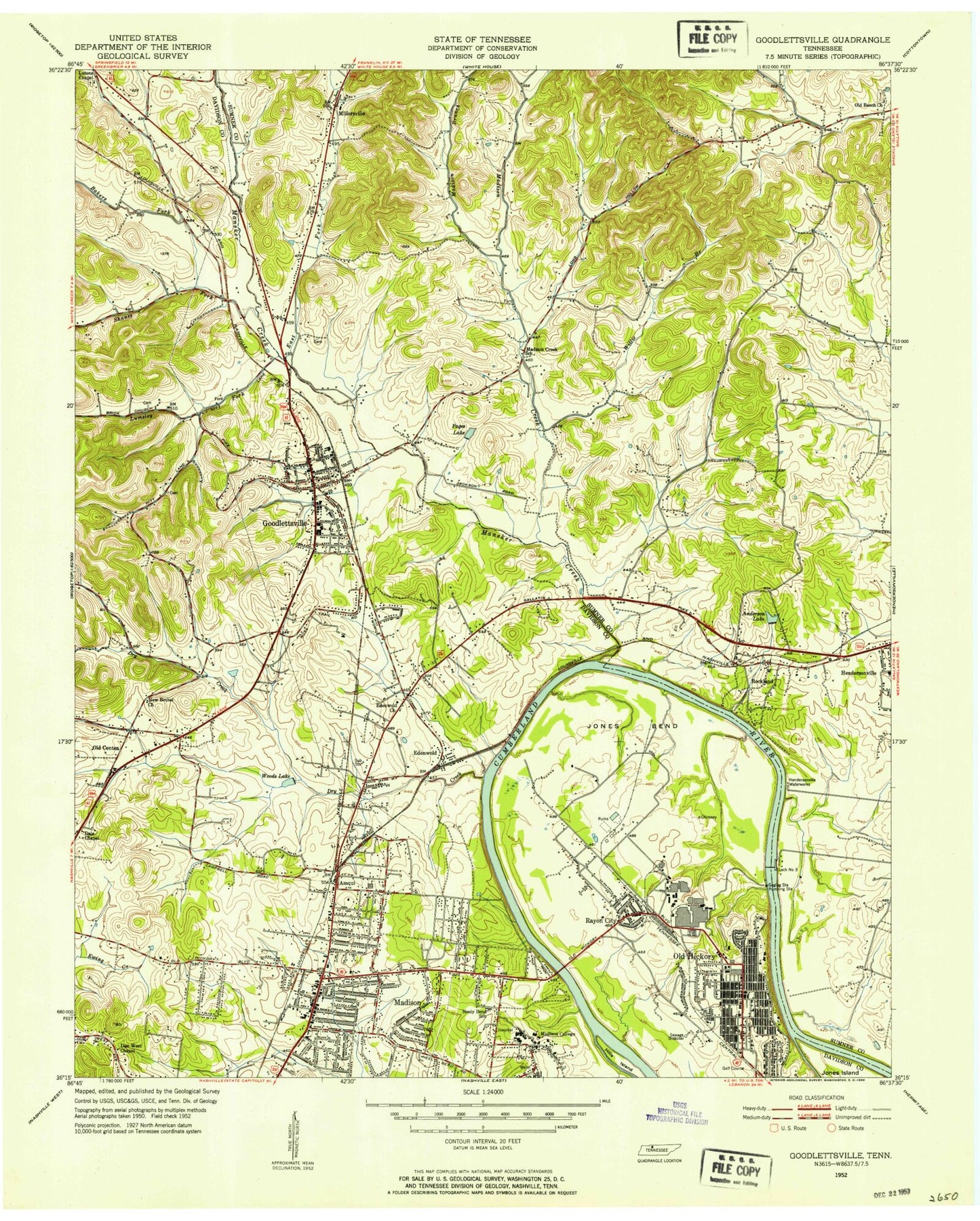 Classic USGS Goodlettsville Tennessee 7.5'x7.5' Topo Map Image